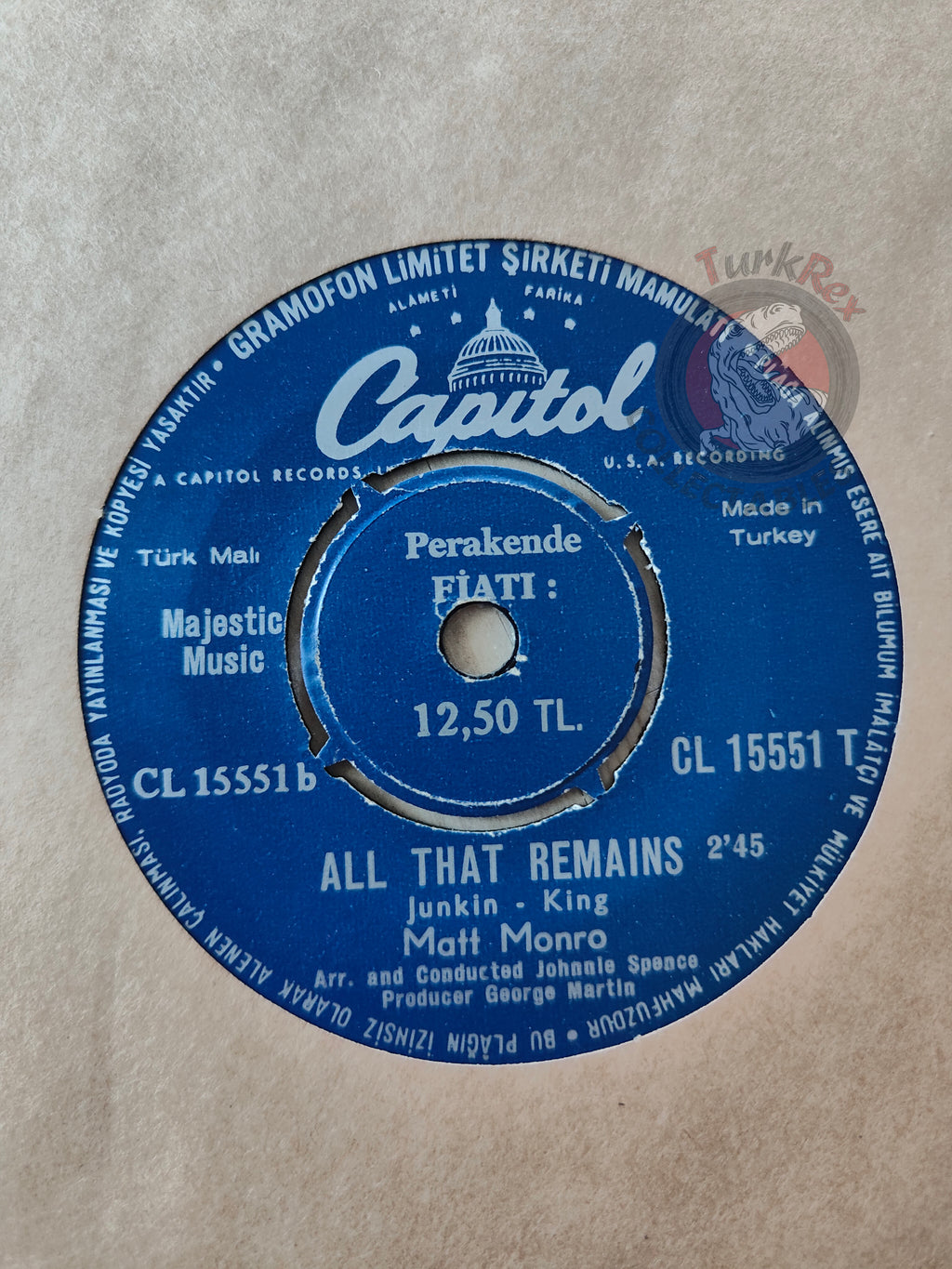Matt Monro – The Music Played 7" Turkish Pressing Vinyl Turkey Edition