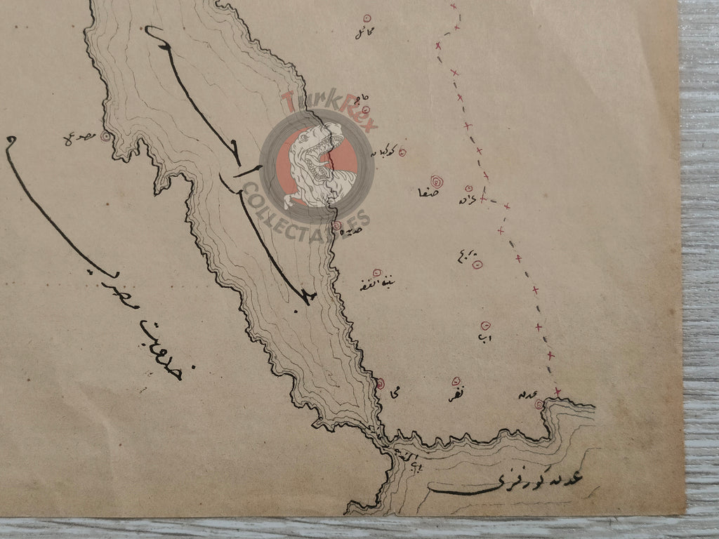 Ottoman Empire Hand-Drawn Map Yemen Vilayet 1890s Manuscript Saudi Arabia