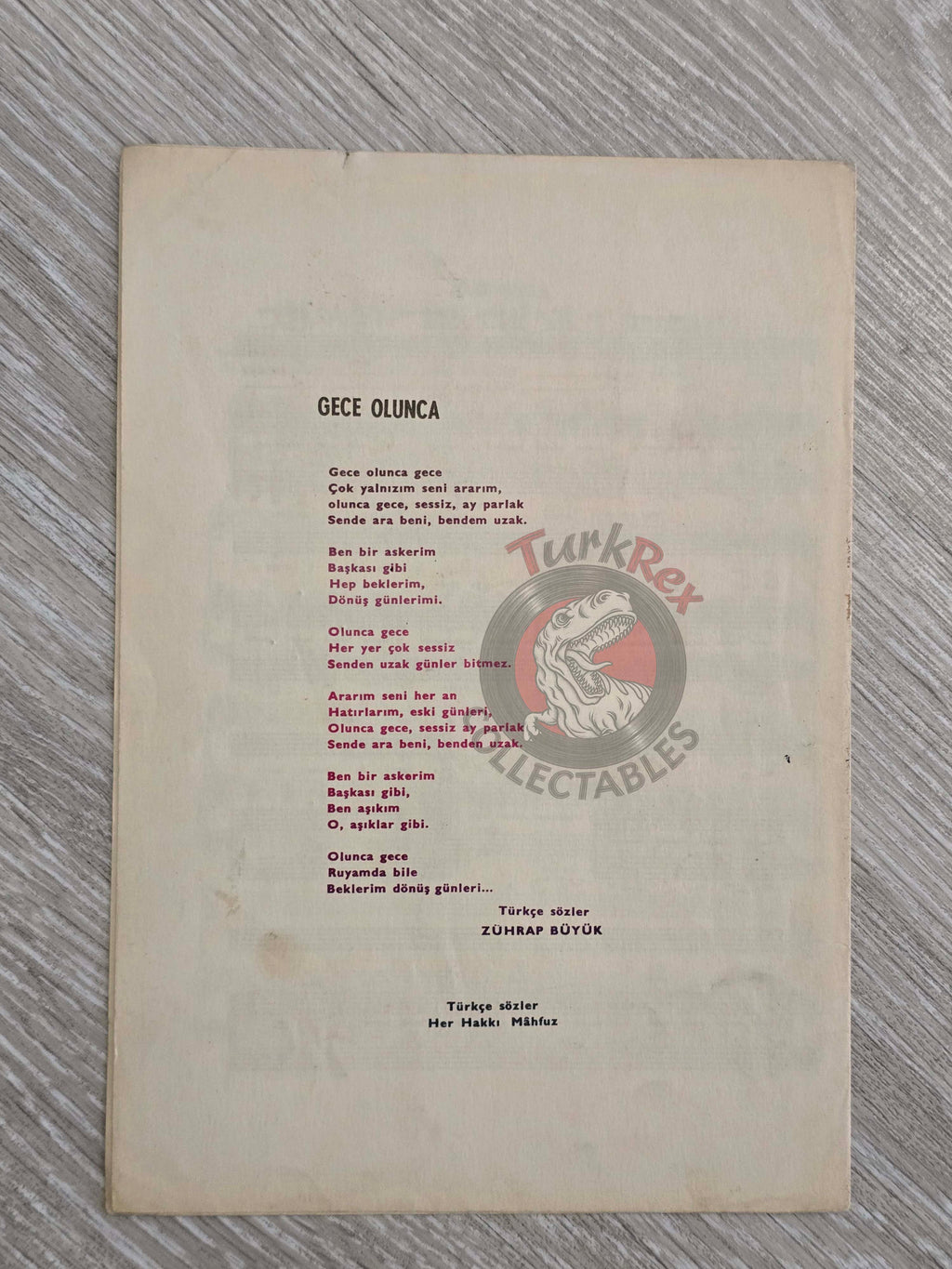 Johnny Hallyday – Quand Revient La Nuit Turkish Vintage Musical Notes Sheet Turkey