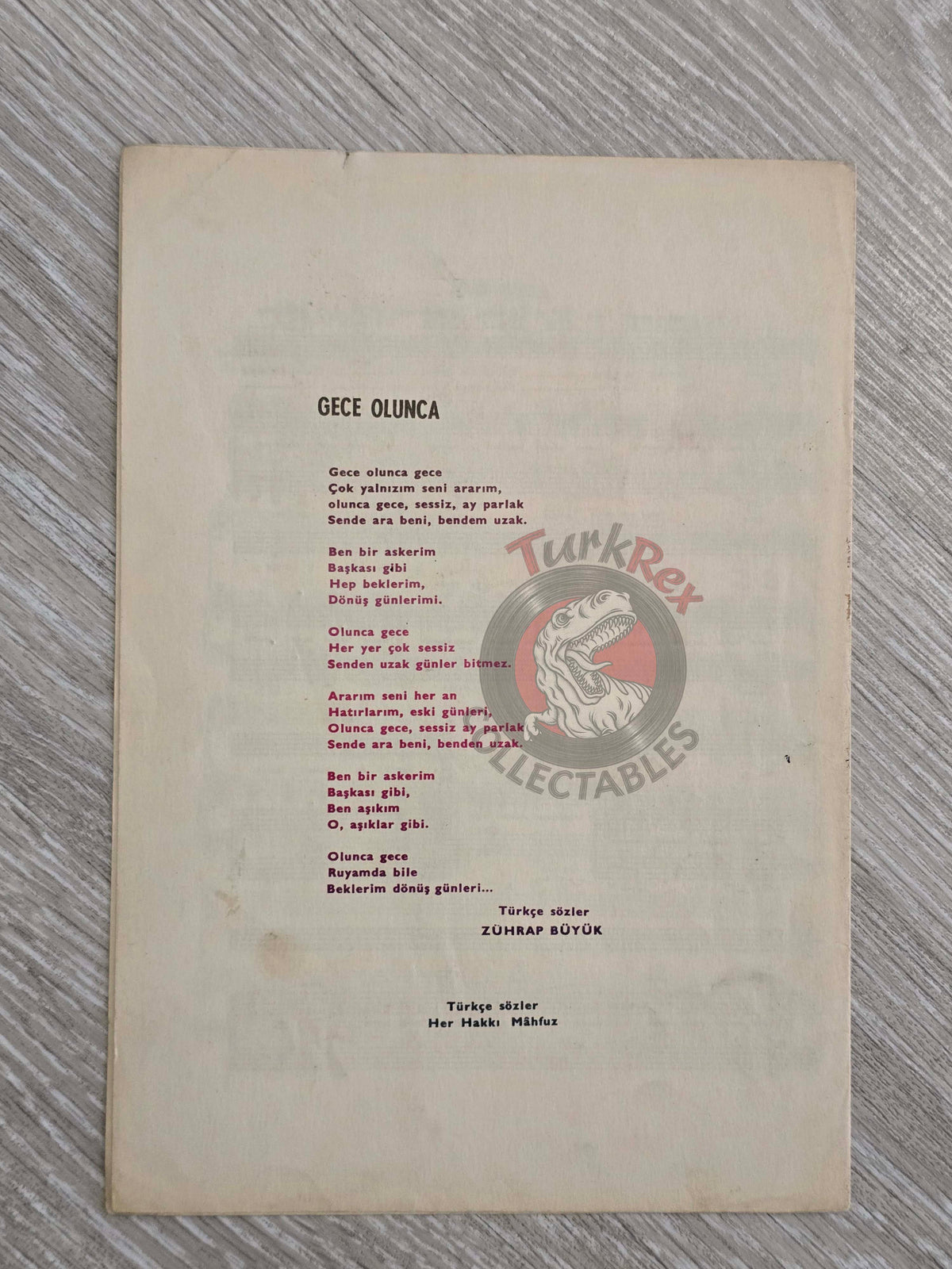 Johnny Hallyday – Quand Revient La Nuit Turkish Vintage Musical Notes Sheet Turkey