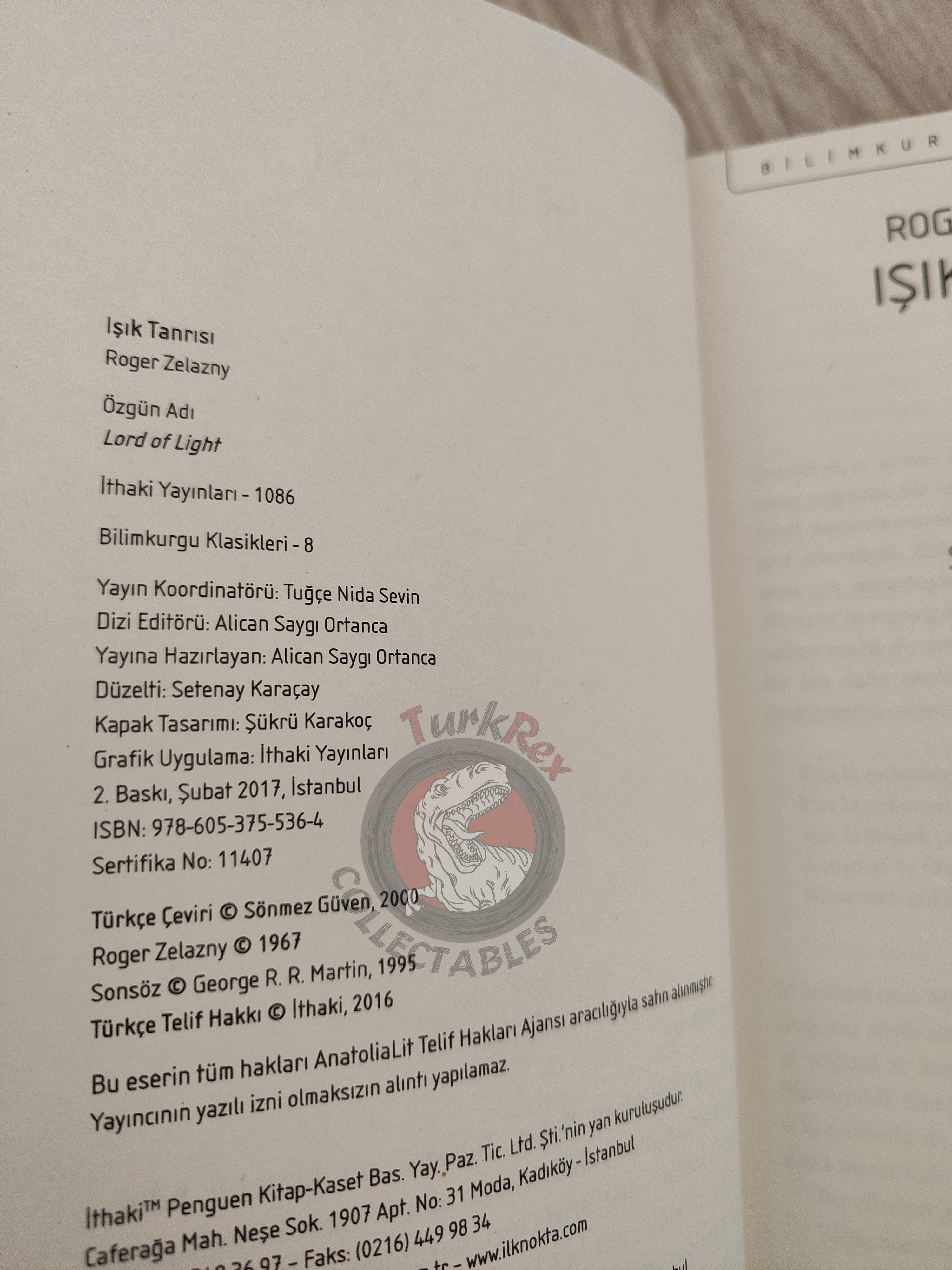 Roger Zelazny  – Lord of Light 2017 Turkish Book Turkey