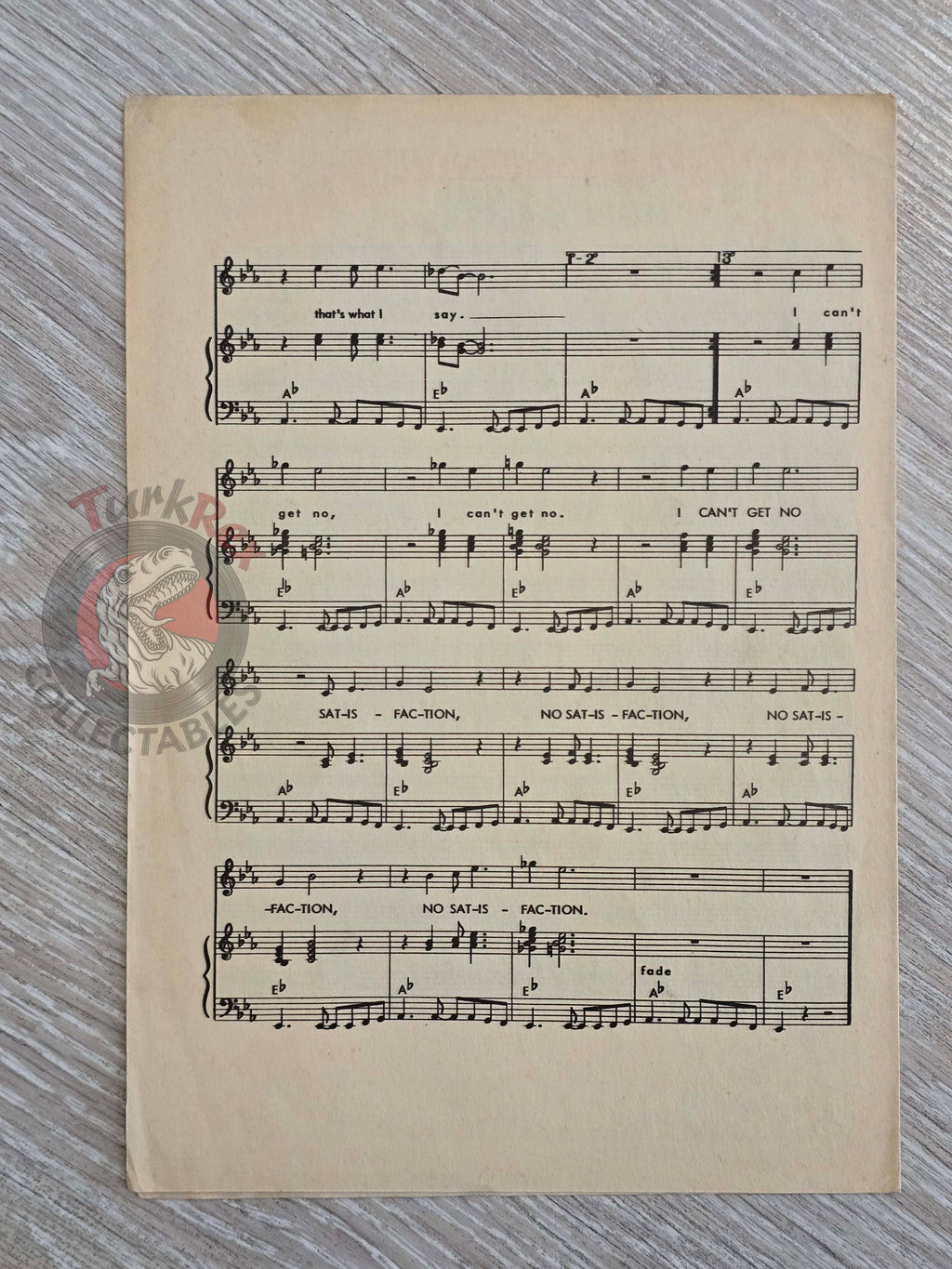 The Rolling Stones – (I Can’t Get No) Satisfaction Turkish Vintage Musical Notes Sheet Turkey