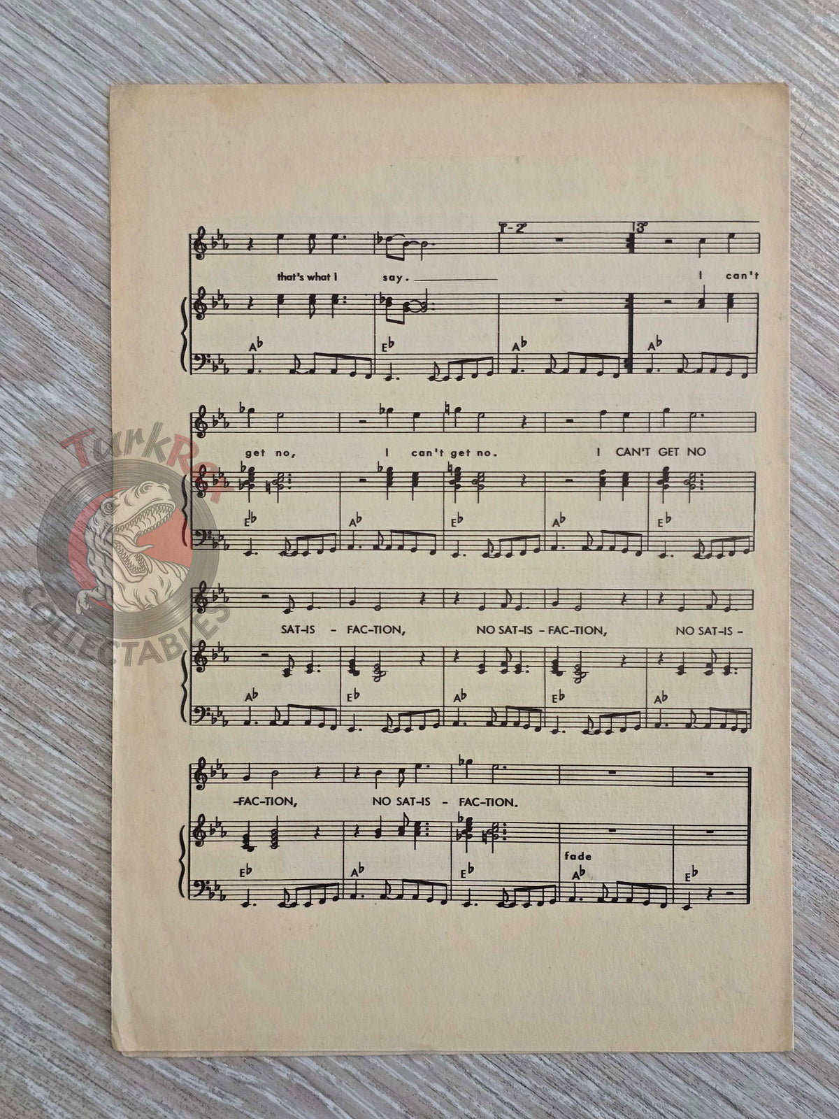 The Rolling Stones – (I Can’t Get No) Satisfaction Turkish Vintage Musical Notes Sheet Turkey