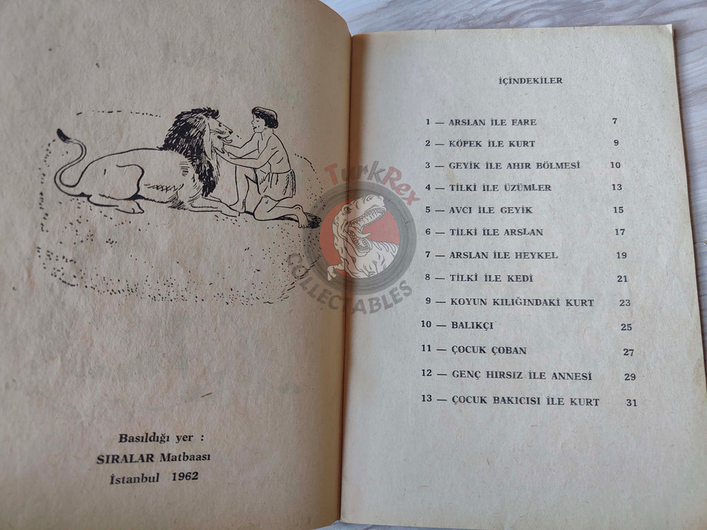 Jean de La Fontaine – Stories from Fables 1962 Turkish Book Turkey Illustrated The Lion
