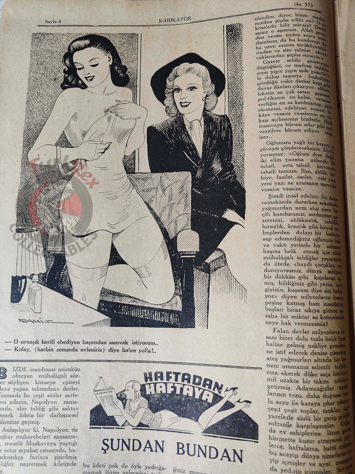 Karikatür 1943 Humor Magazine Turkish Turkey Japan Pacific United States WW2 era China