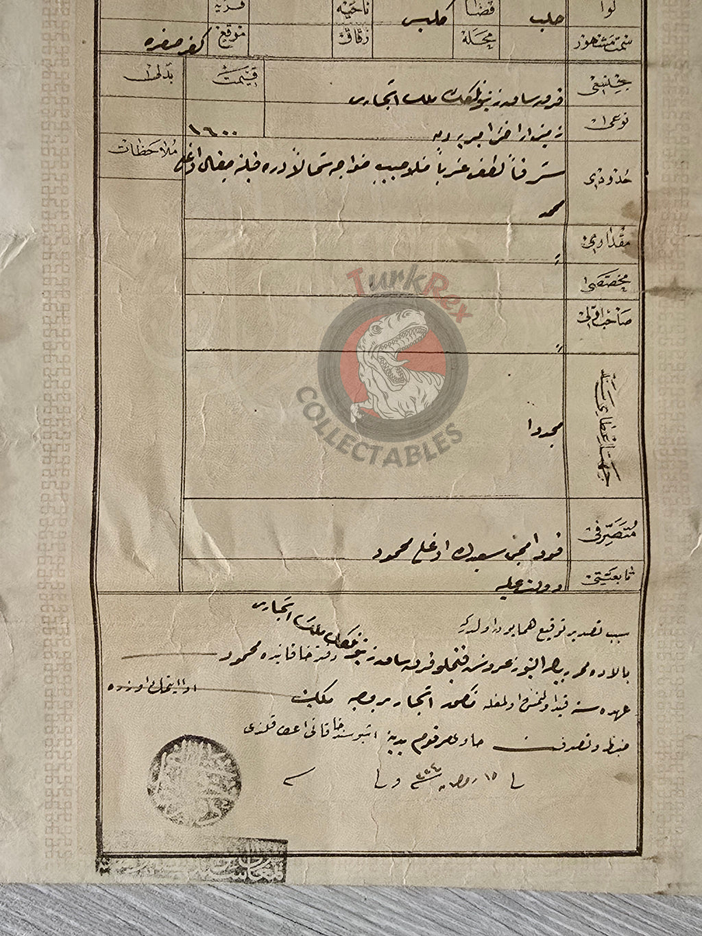 Ottoman 1906 Land Deed Olive Grove in Aleppo Sanjak Kilis Title Deed Roasted Chickpea Seller