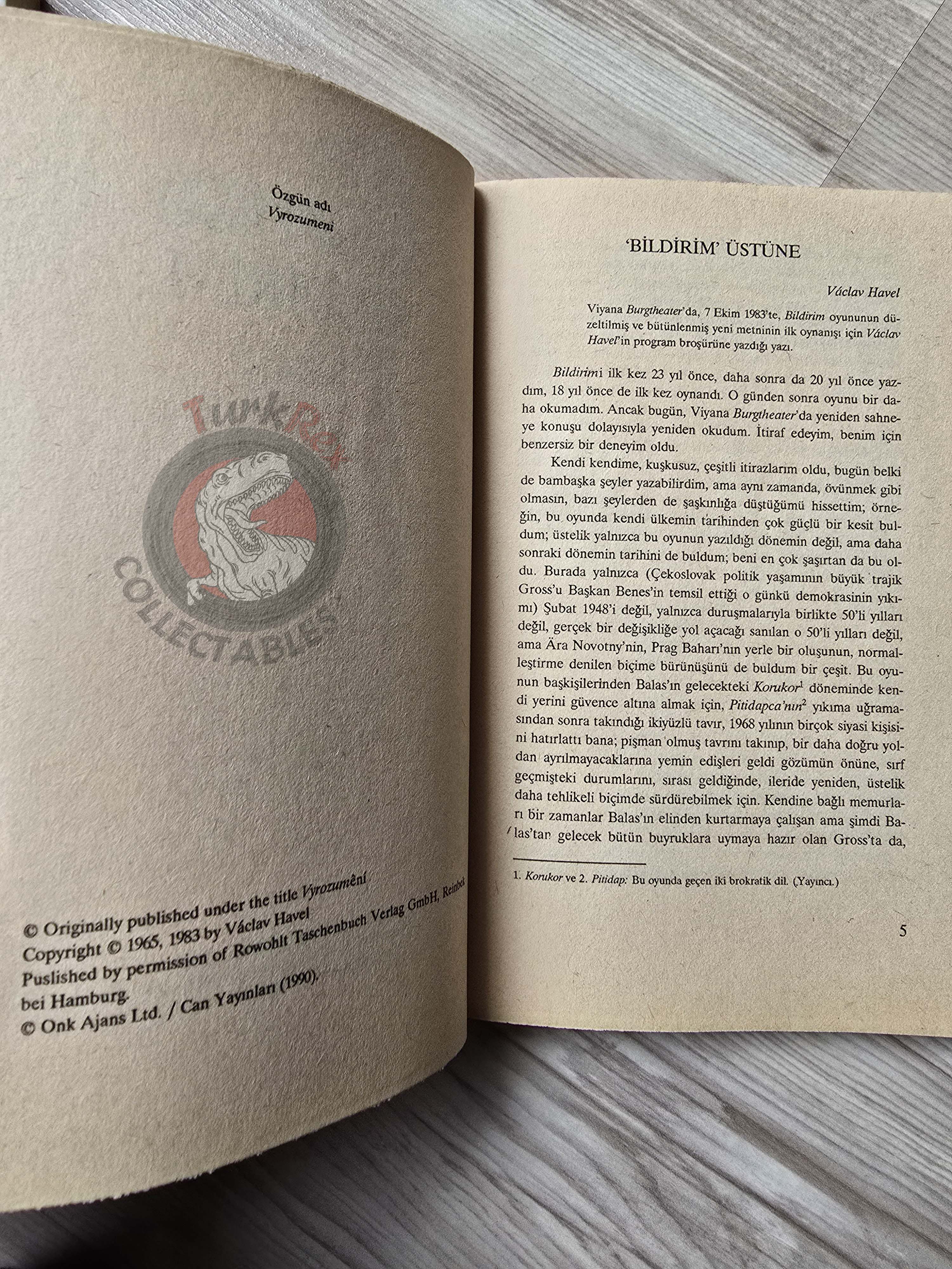 Václav Havel – Vyrozumění 1990 1st Turkish Book Turkey