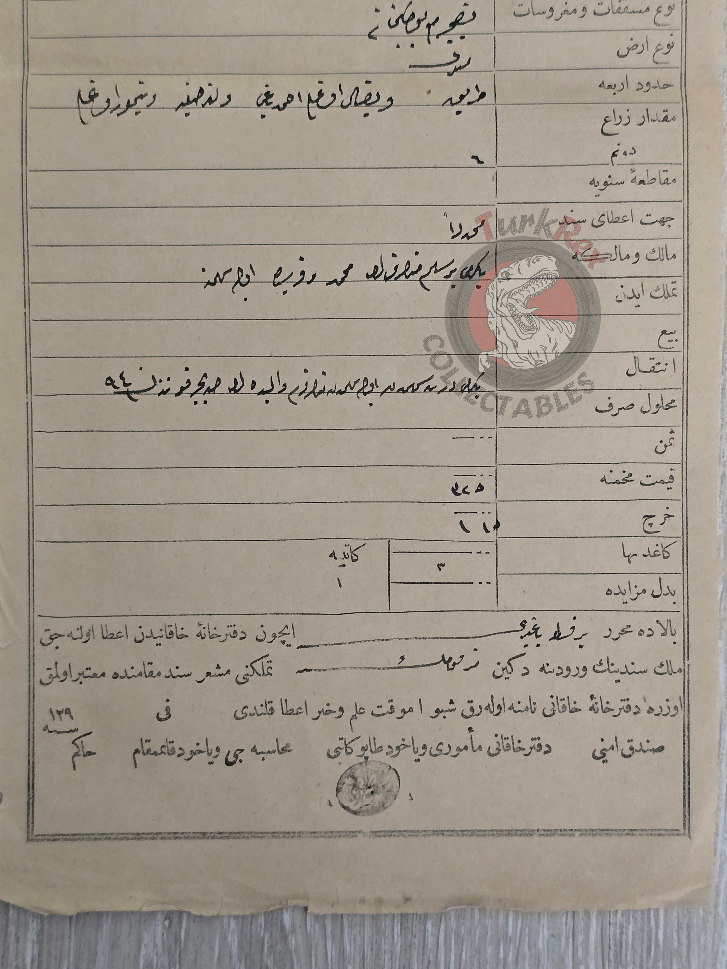 Ottoman 1879 Land Deed Garden in Amasya Göllü Title Deed