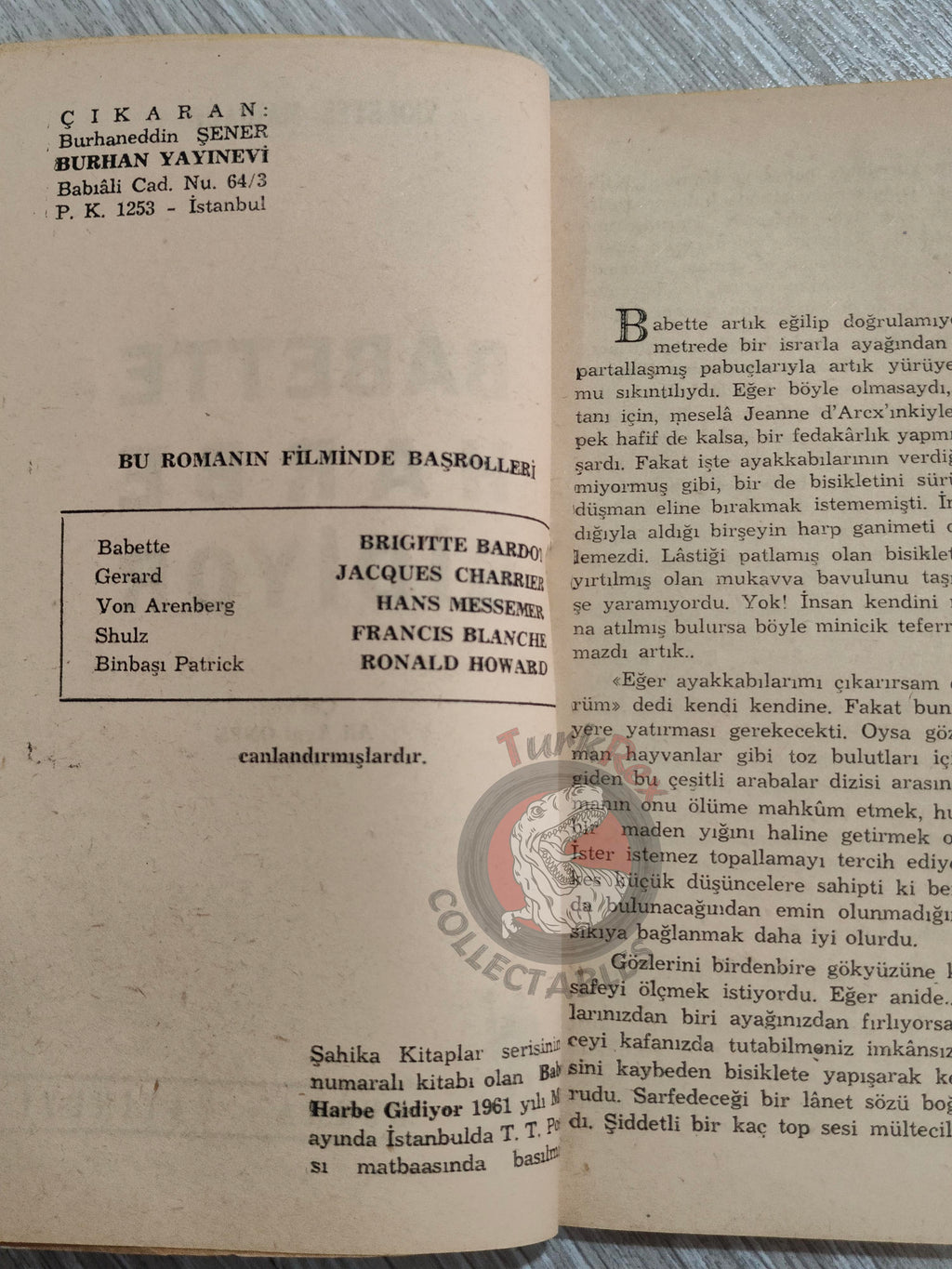 Violette Mariaud – Babette s'en va-t'en guerre 1961 1st Turkish Book Turkey Brigitte Bardot