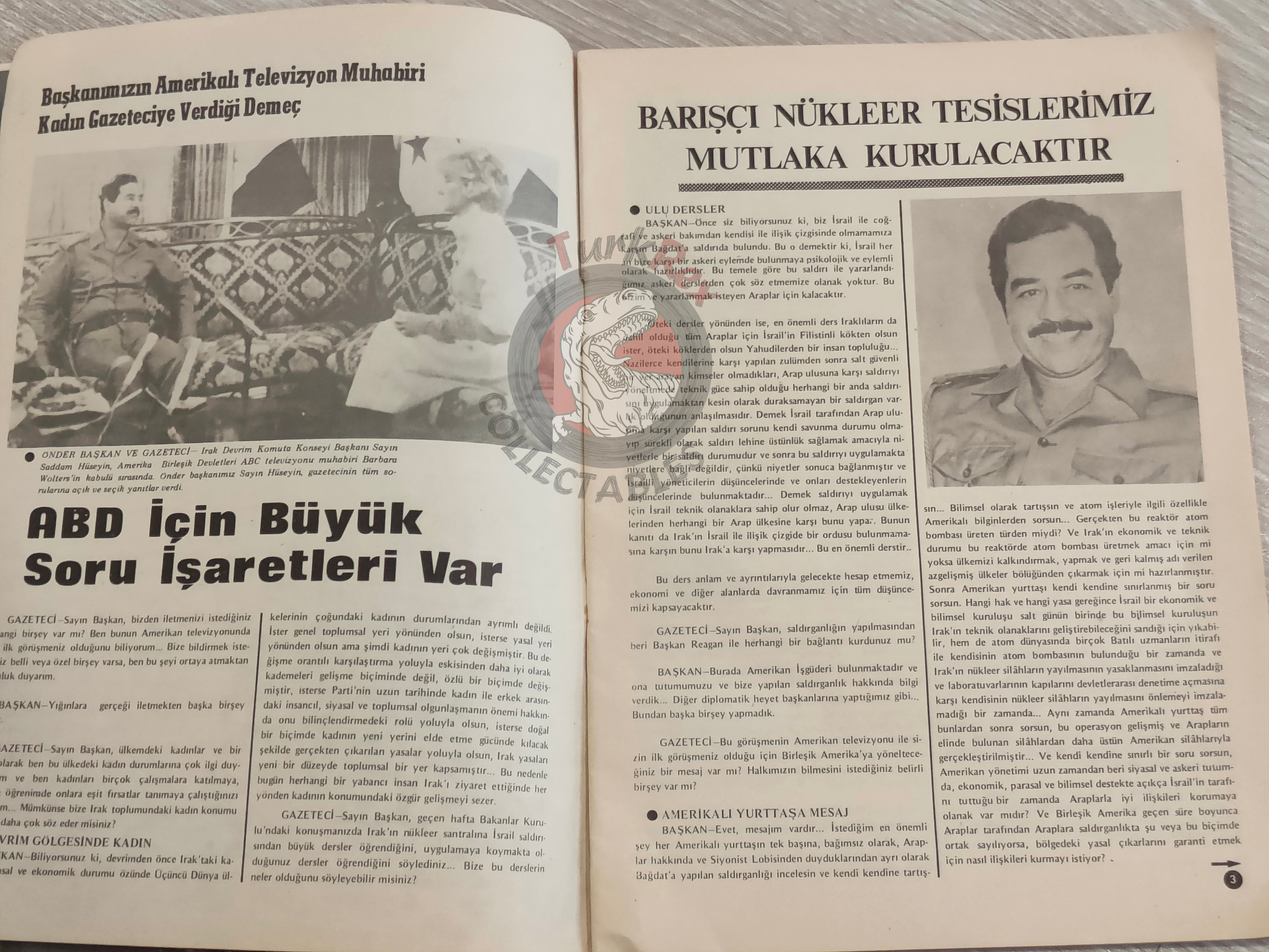 Saddam Hussein - Iraq Today 1981 Official Propaganda Magazine Turkish Turkey Middle East