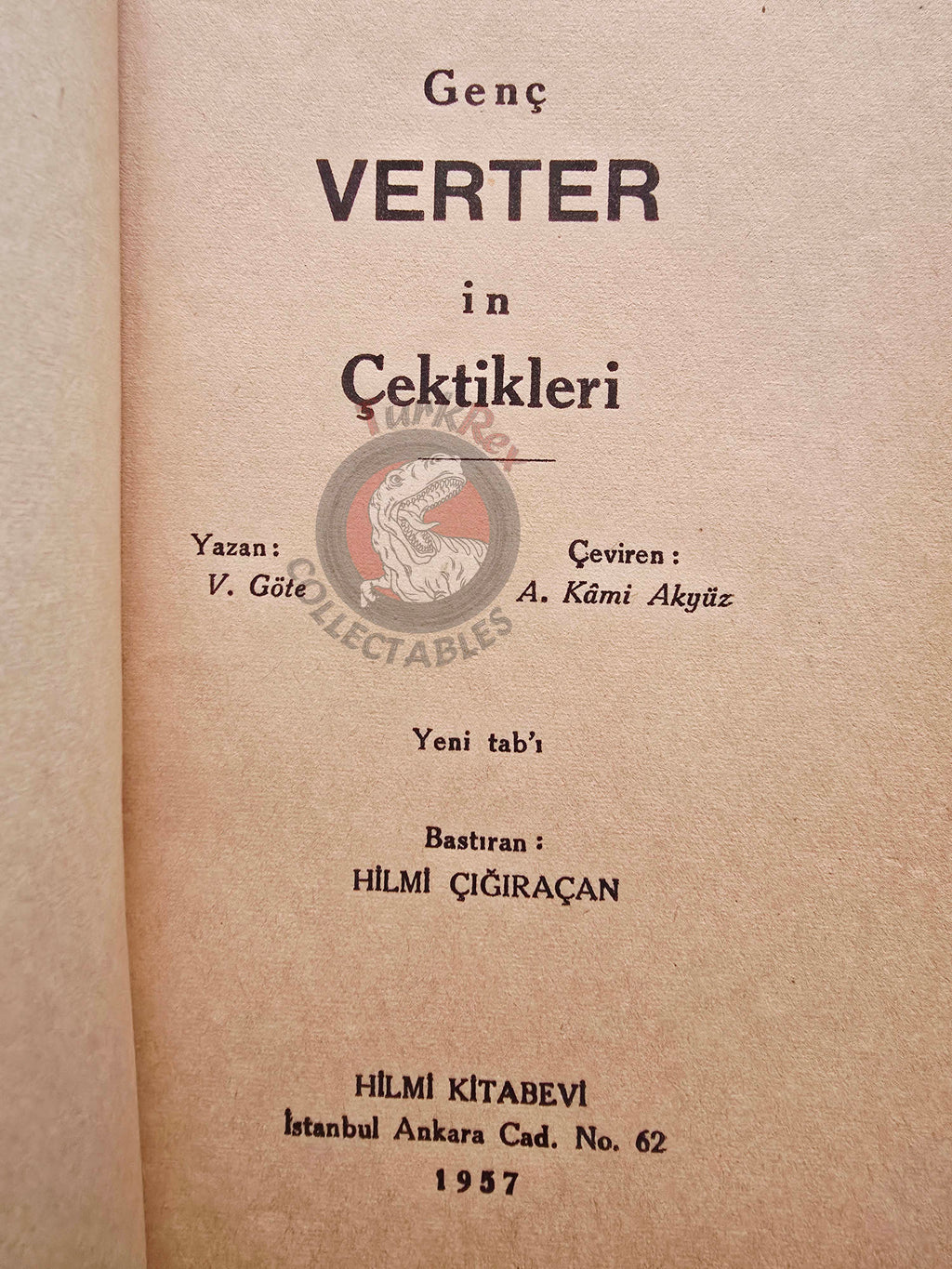 Johann Wolfgang von Goethe – The Sorrows Of Young Werther 1957 Turkish Book Turkey