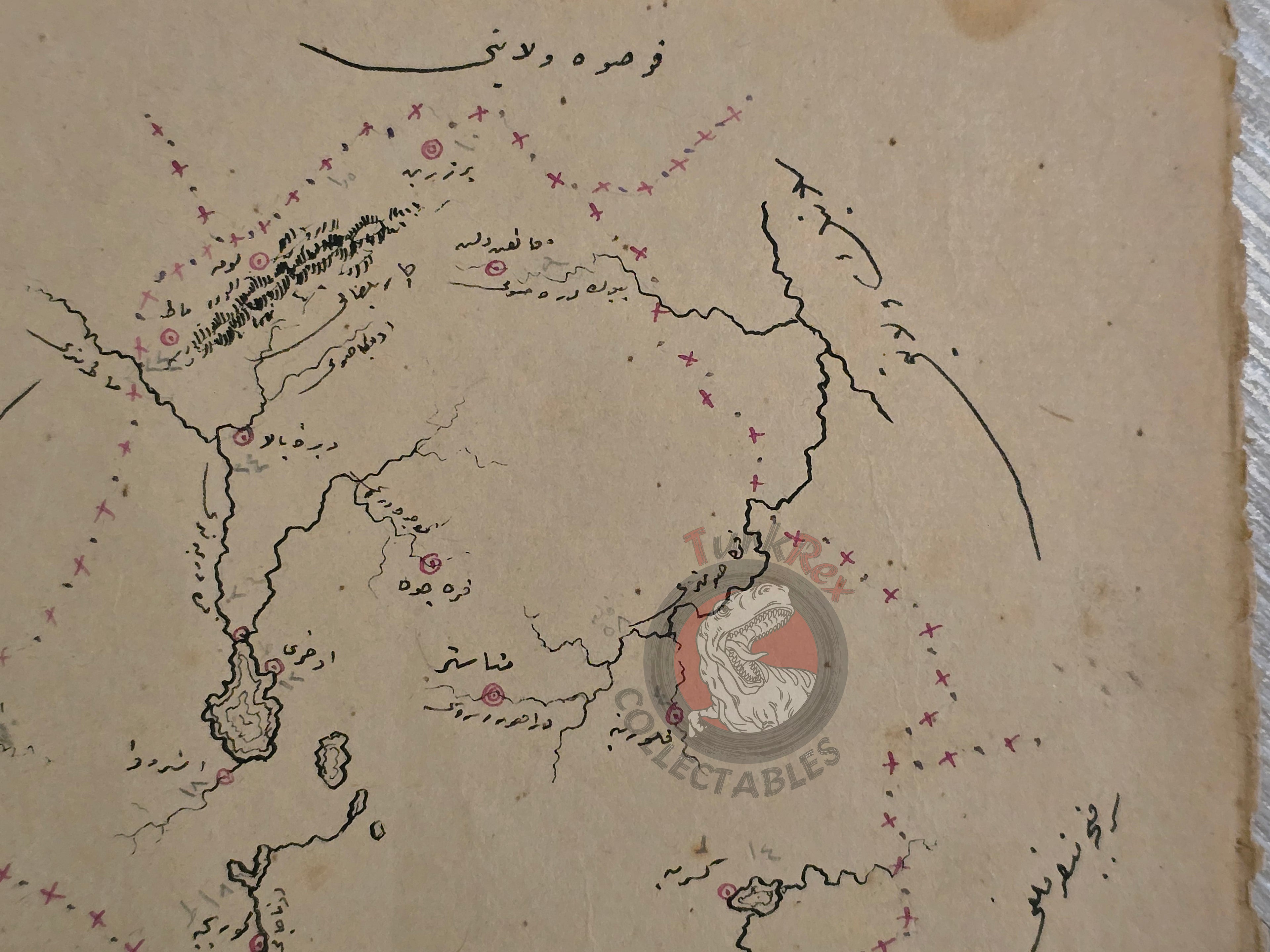 Ottoman Empire Hand-Drawn Map Manastir Vilayet 1890s Manuscript Balkans Macedonia