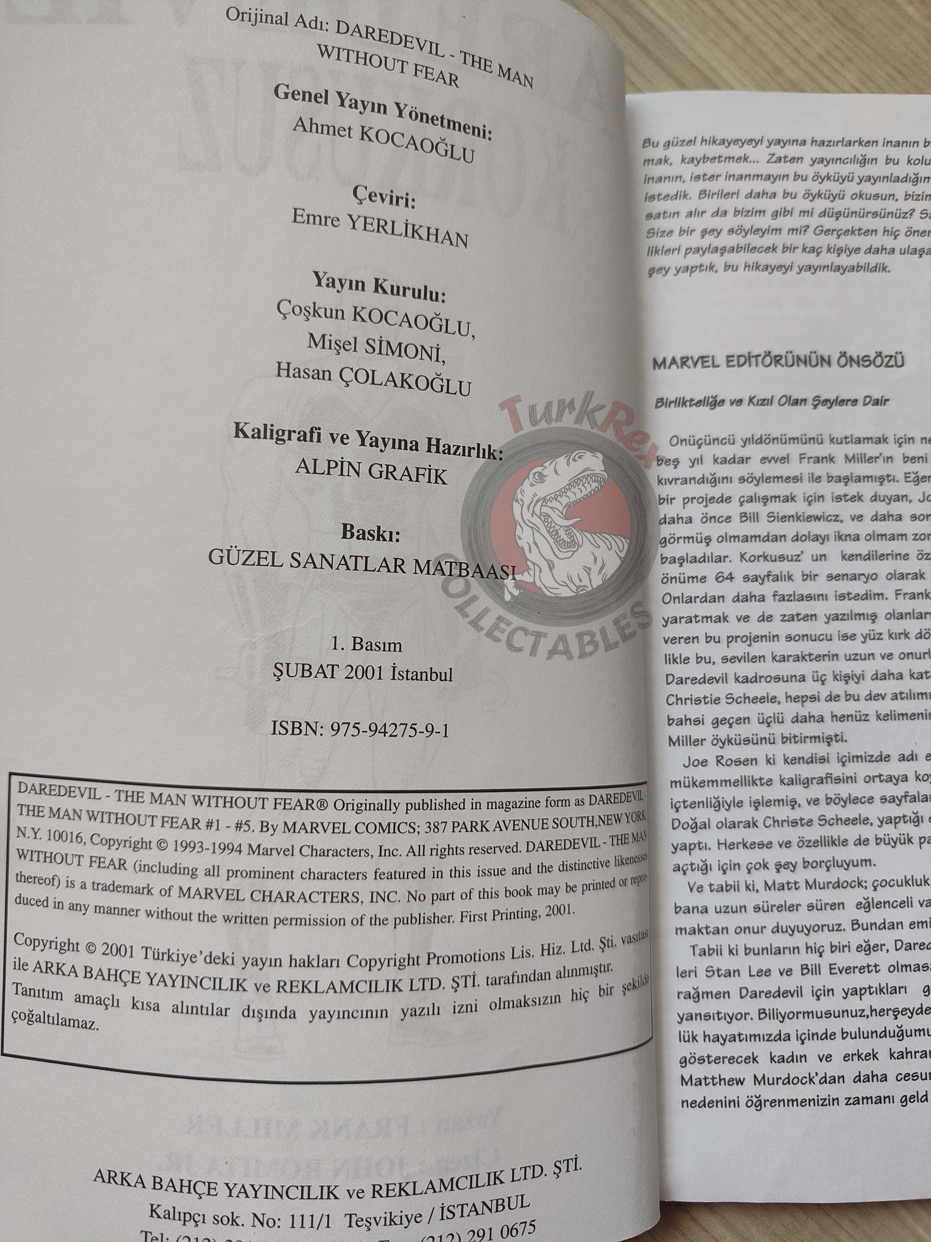 Daredevil: The Man Without Fear #1–5 Turkish Comic Turkey