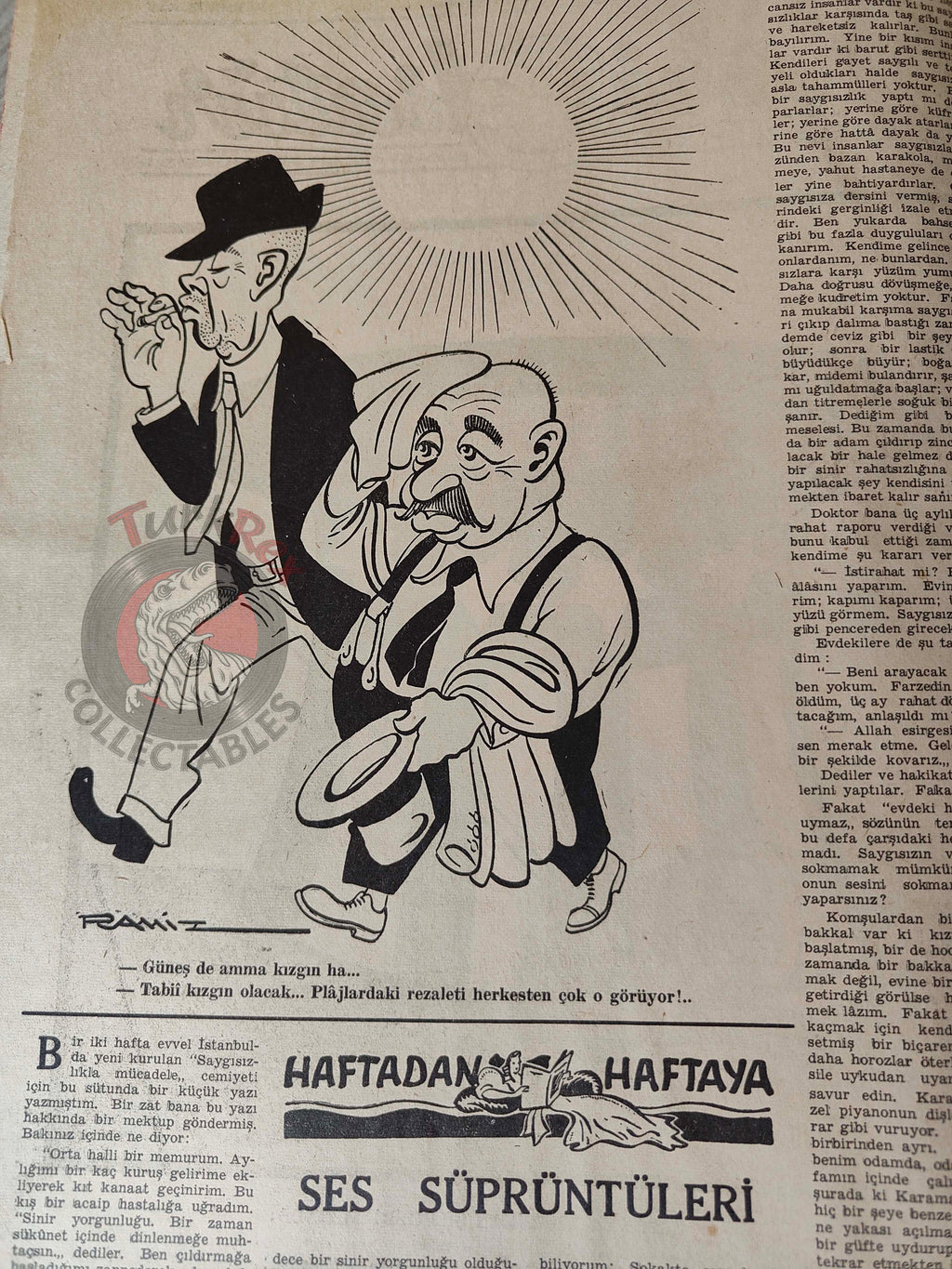 Karikatür 1945 Humor Magazine Turkish Turkey Today’s Peace WW2 era Japan Uncle Sam