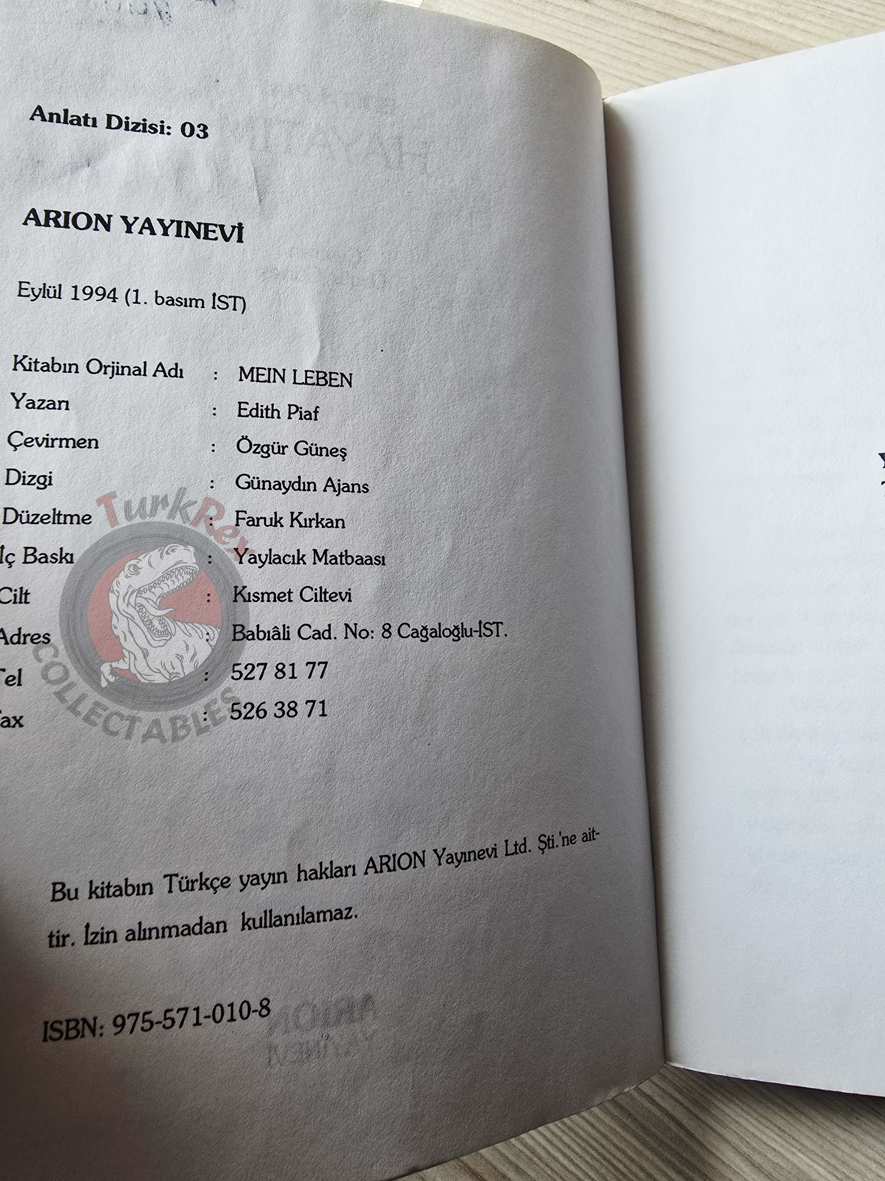 Edith Piaf – Mein Leben 1994 1st by Turkish Book Turkey My Life