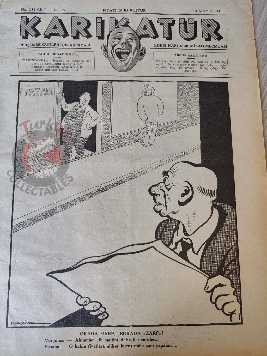 Karikatür 1940 Humor Magazine Turkish Turkey Paris Hermann Göring WW2 era  Roosevelt Mussolini