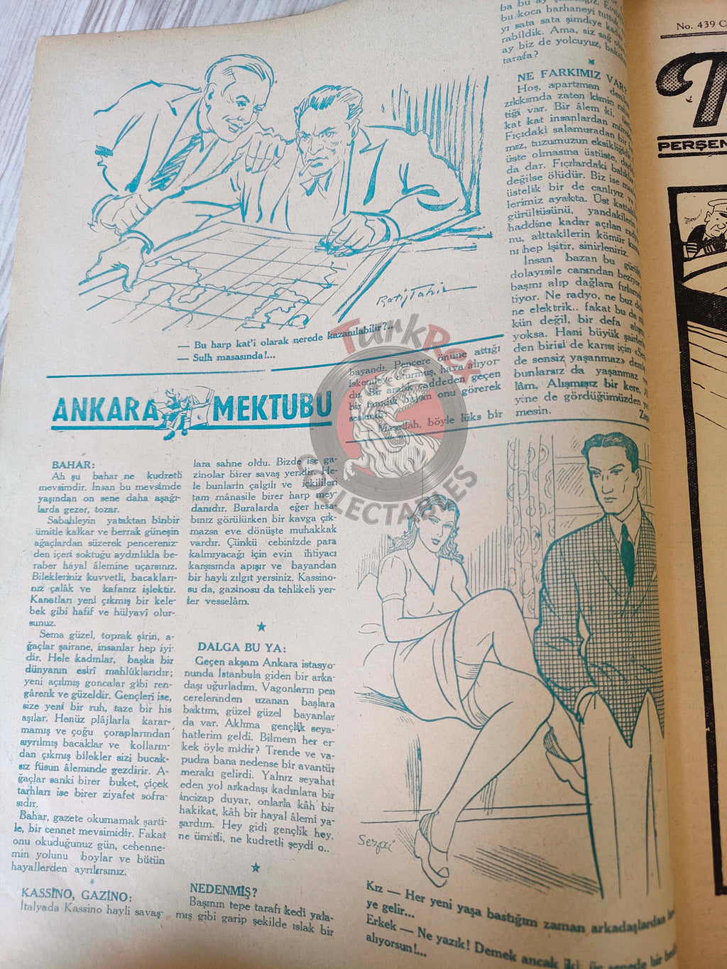 Karikatür 1944 Humor Magazine Turkish Turkey The Invasion Fleet Germany Britain USA WW2 era