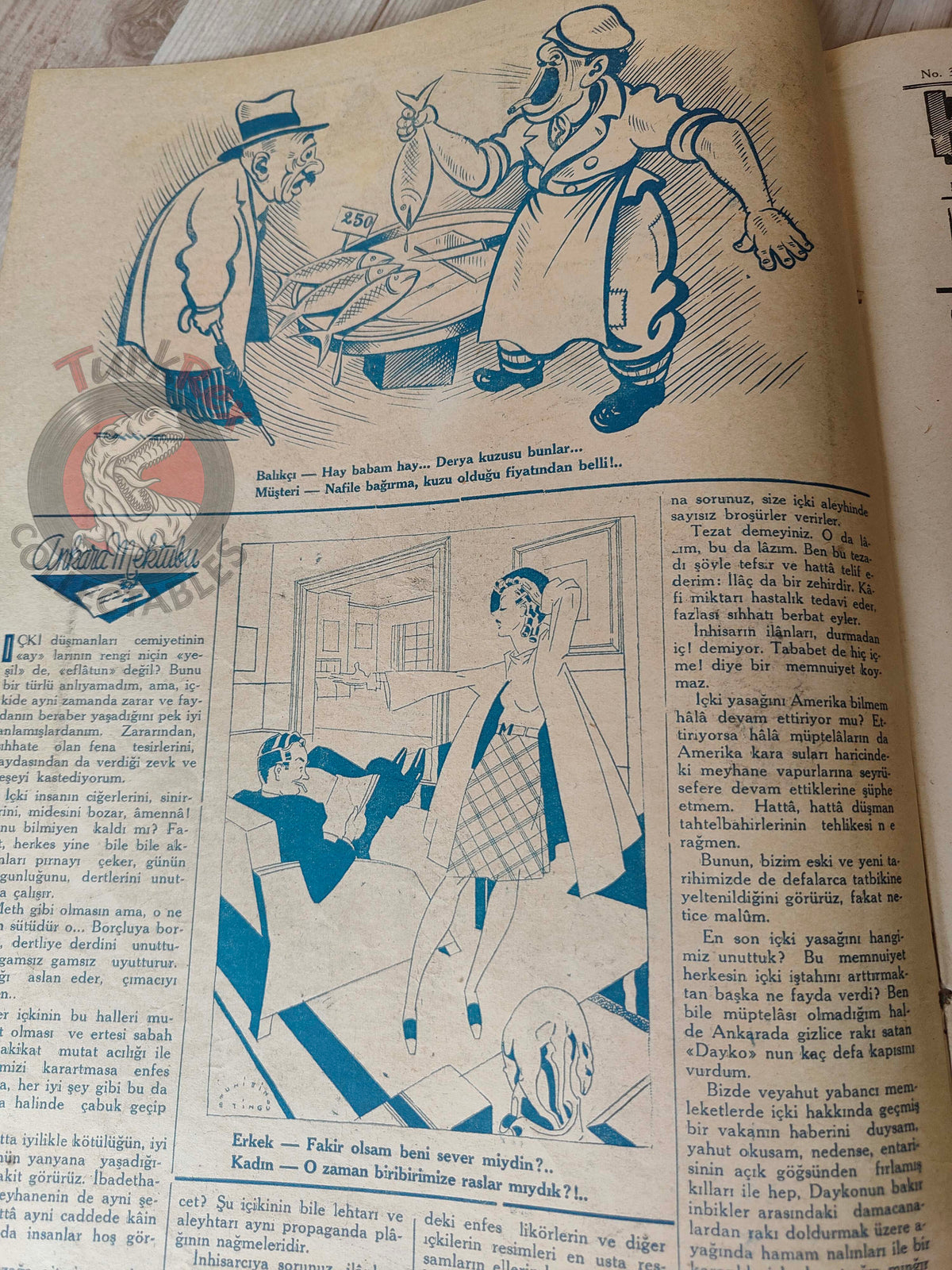 Karikatür 1942 Humor Magazine Turkish Turkey America Atom Bomb WW2 era Churchill Roosevelt Pin-up