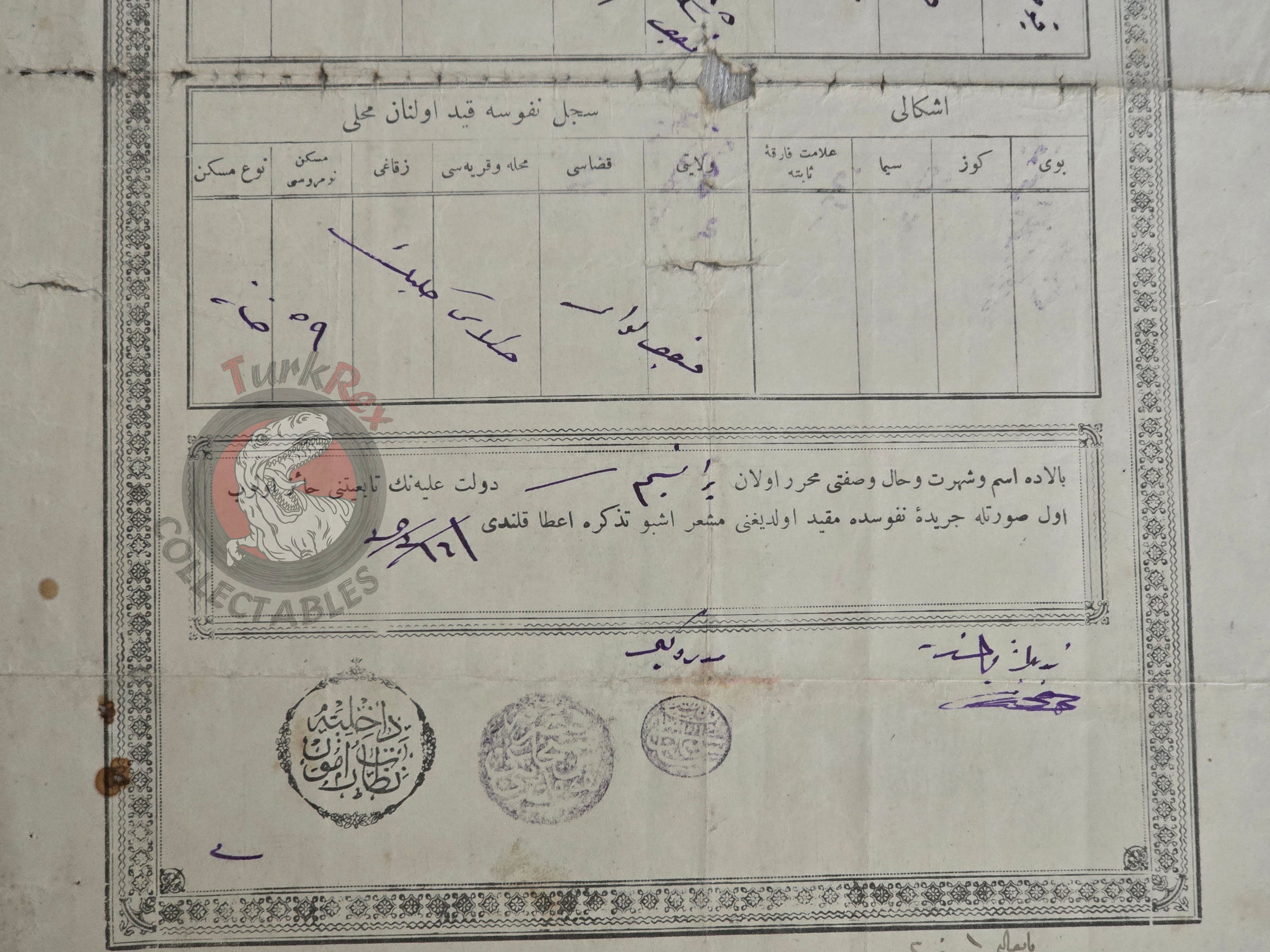 Ottoman Identity Document Parantsem Kouyoumdjian Armenian Citizen Armenia 1285