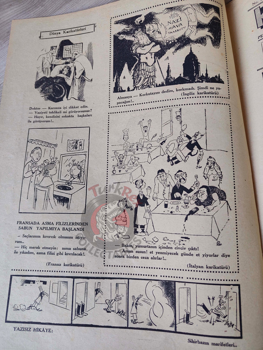 Karikatür 1940 Humor Magazine Turkish Turkey Mussolini Italy WW2 era War