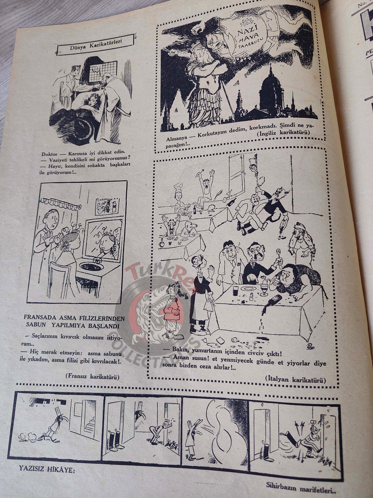 Karikatür 1940 Humor Magazine Turkish Turkey Mussolini Italy WW2 era War