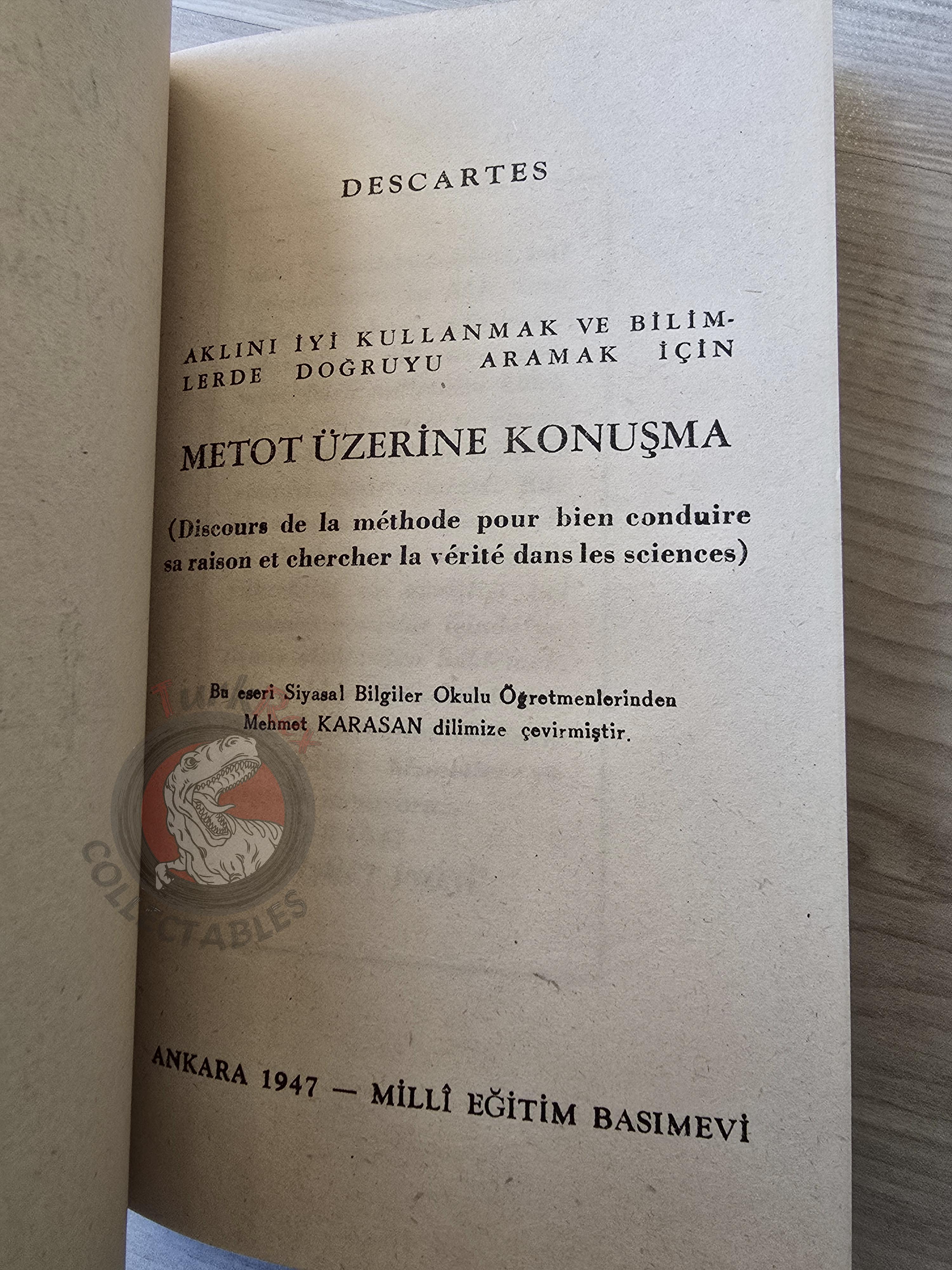 René Descartes –  Discourse on Method 1947 1st Turkish Book Turkey