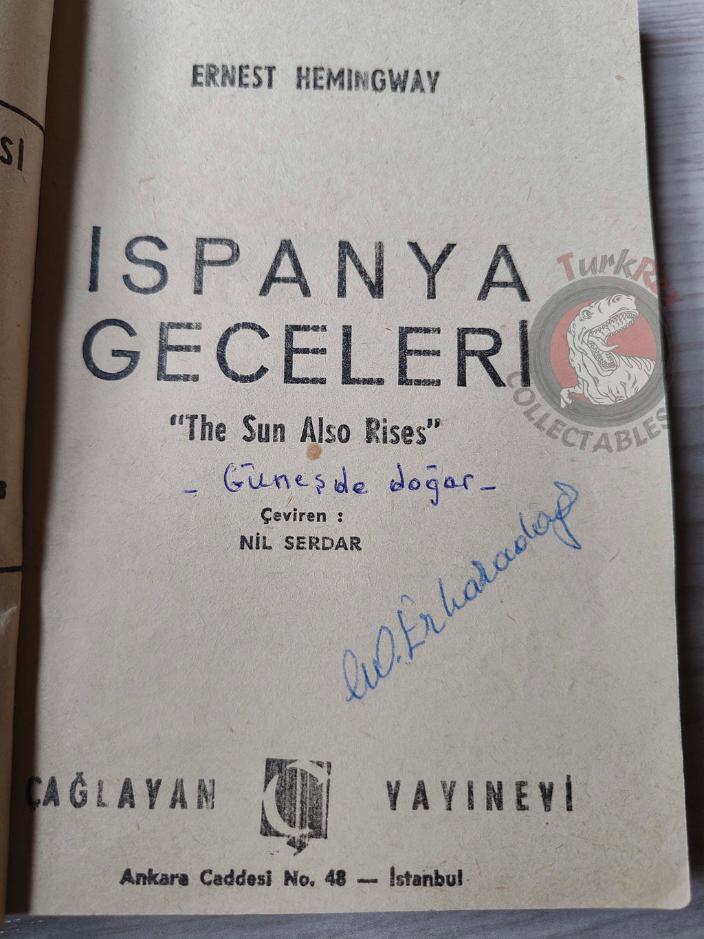 Ernest Hemingway – The Sun Also Rises 1955 1st Turkish Book Turkey