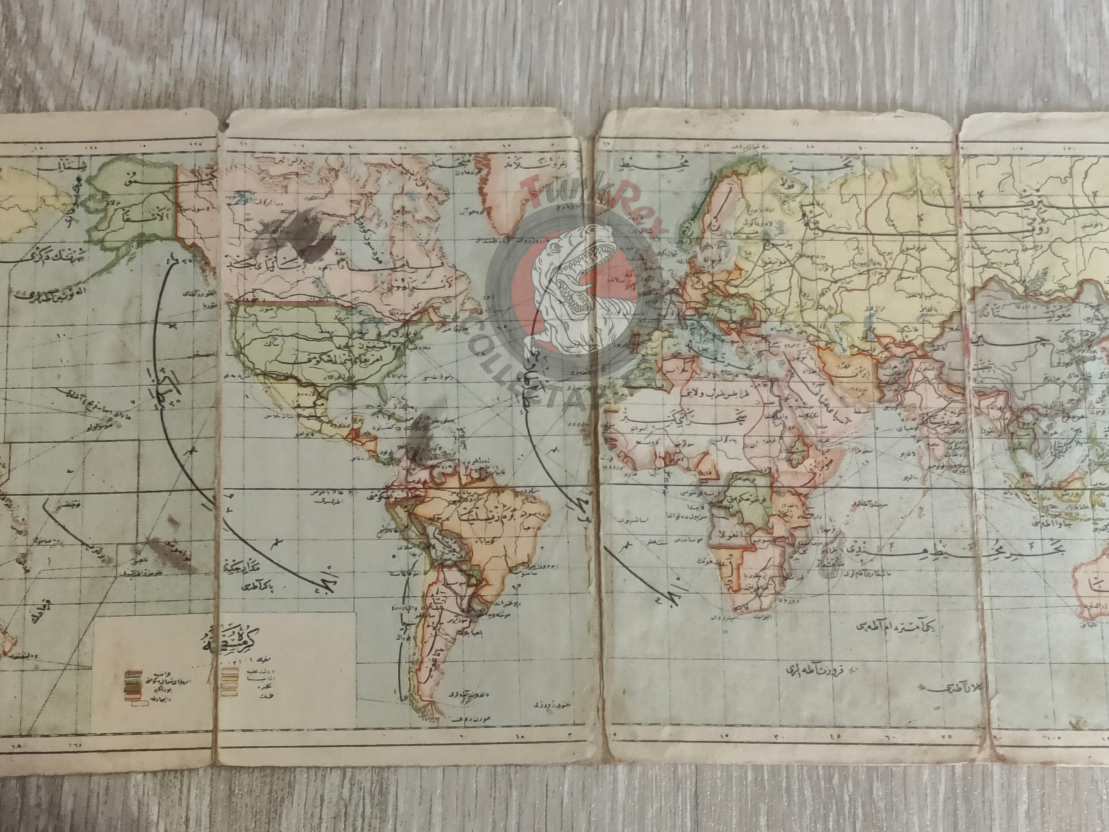 World 1906 Ottoman Atlas Map Empire Tüccarzade İbrahim Hilmi Europe Asia America