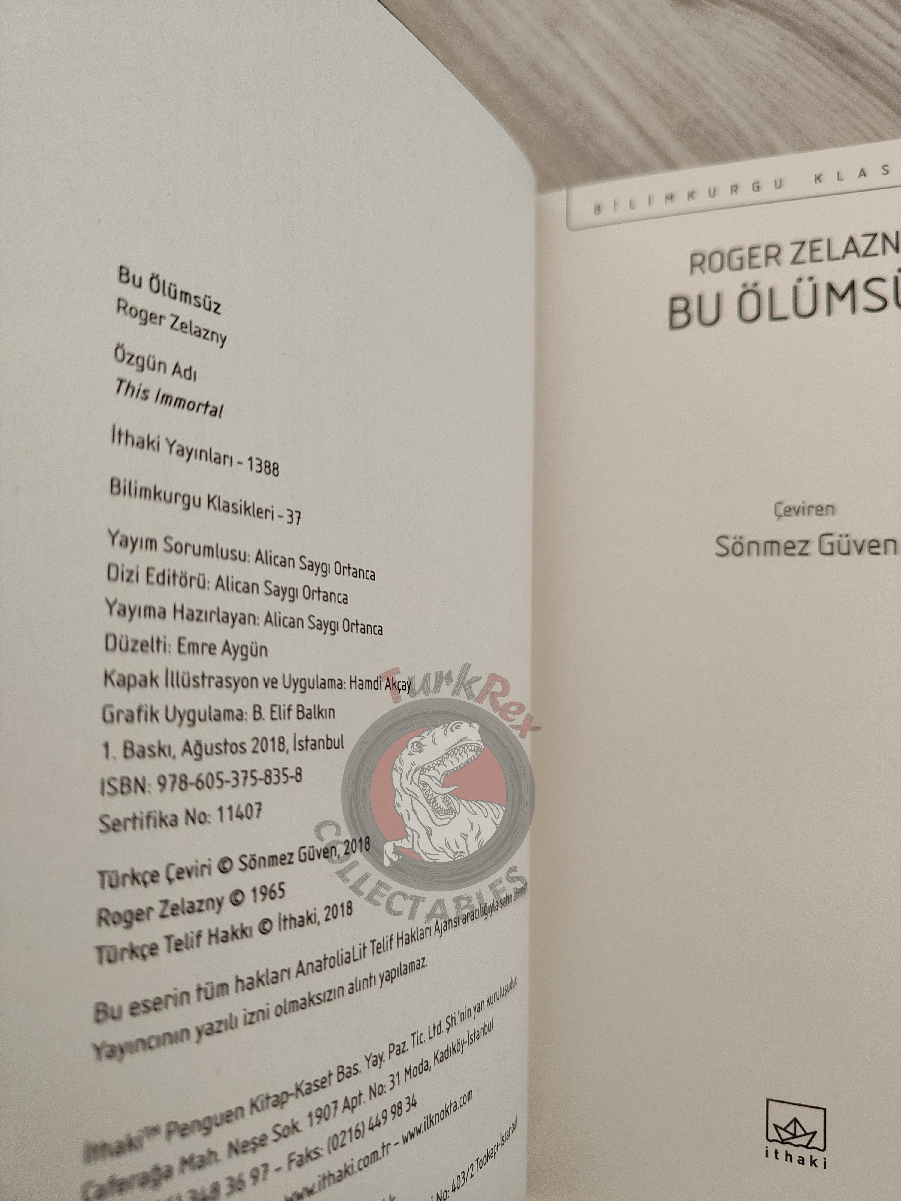 Roger Zelazny – This Immortal 2018 Turkish Book Turkey