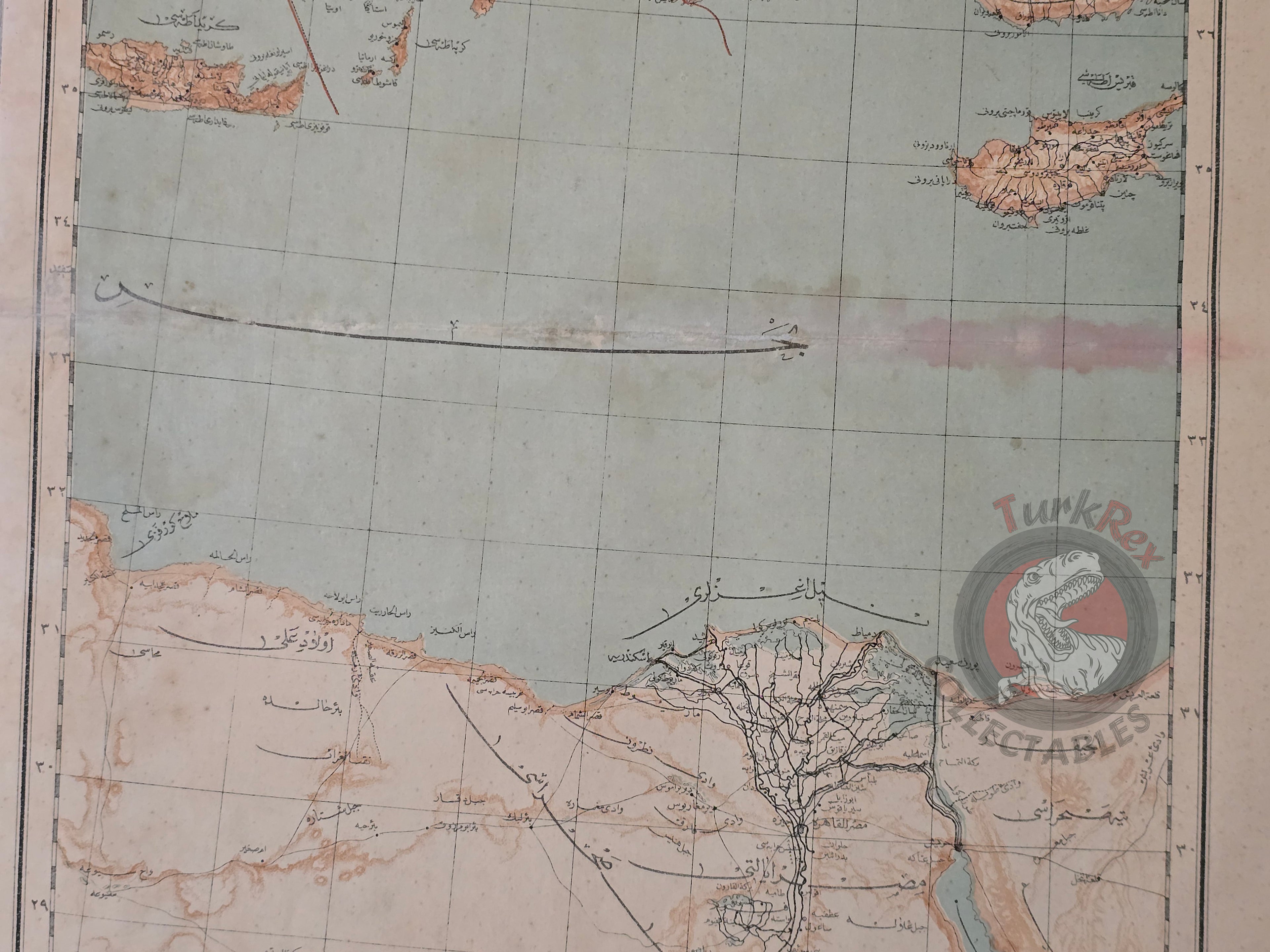 Mediterranean and Egypt 1898 Ottoman Atlas Map Empire Cyprus Crete Rhodes Greece