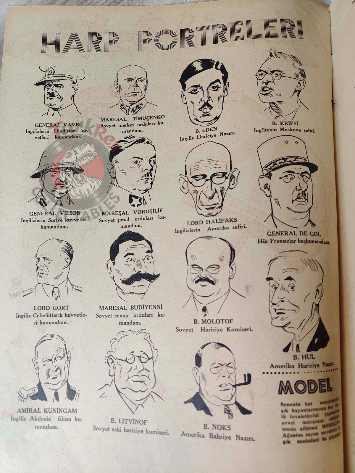 Karikatür 1941 Humor Magazine Turkish Turkey India British WW2 era War Portraits Japan Germany