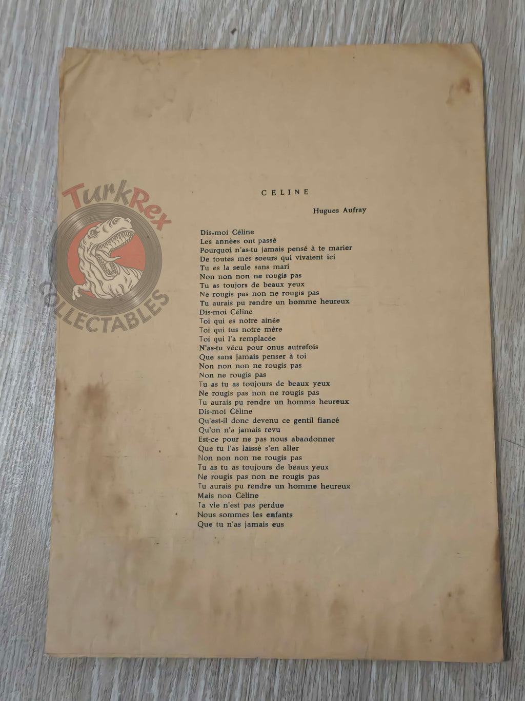 Hugues Aufray – Céline Turkish Vintage Musical Notes Sheet Turkey