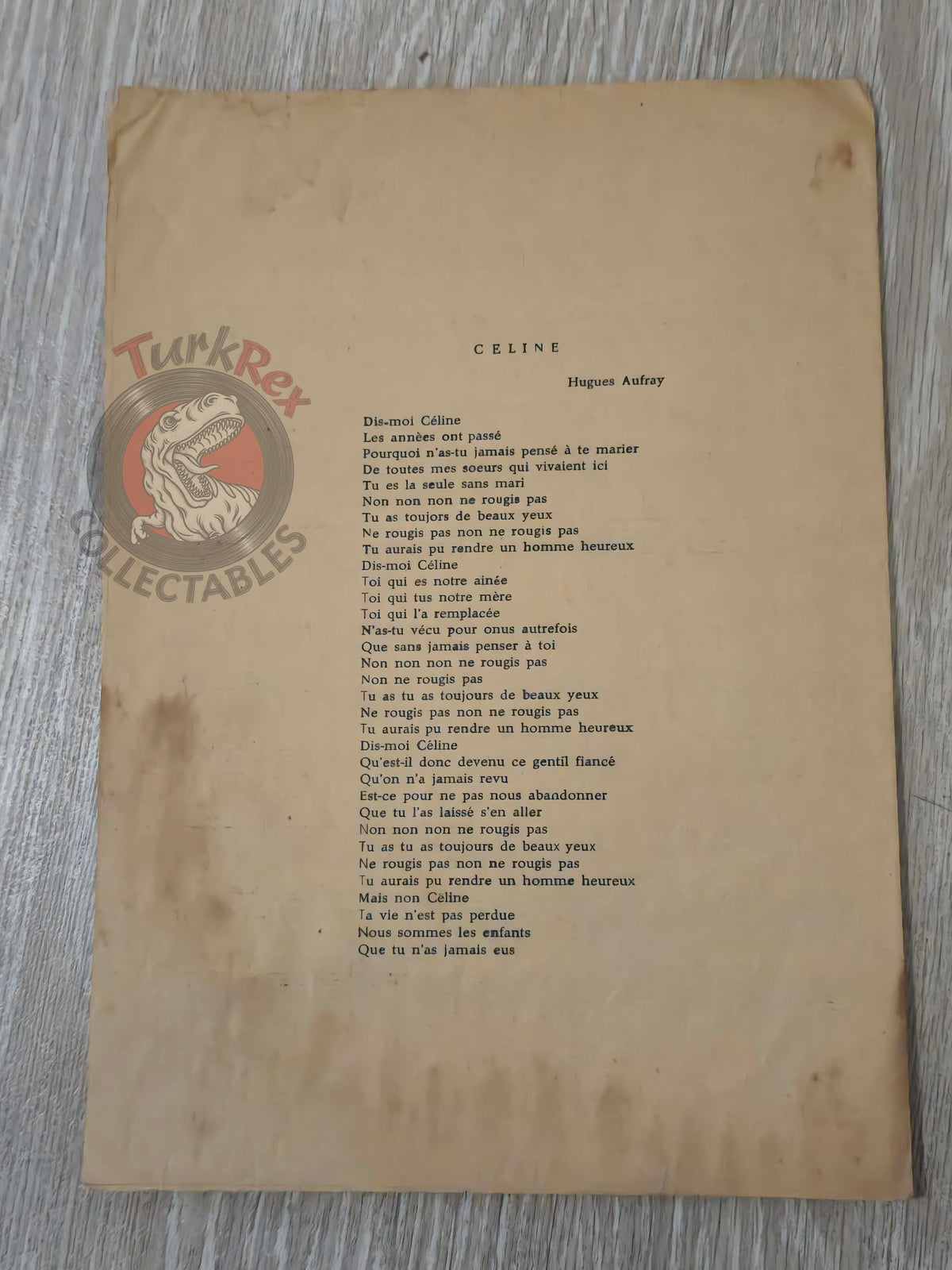 Hugues Aufray – Céline Turkish Vintage Musical Notes Sheet Turkey