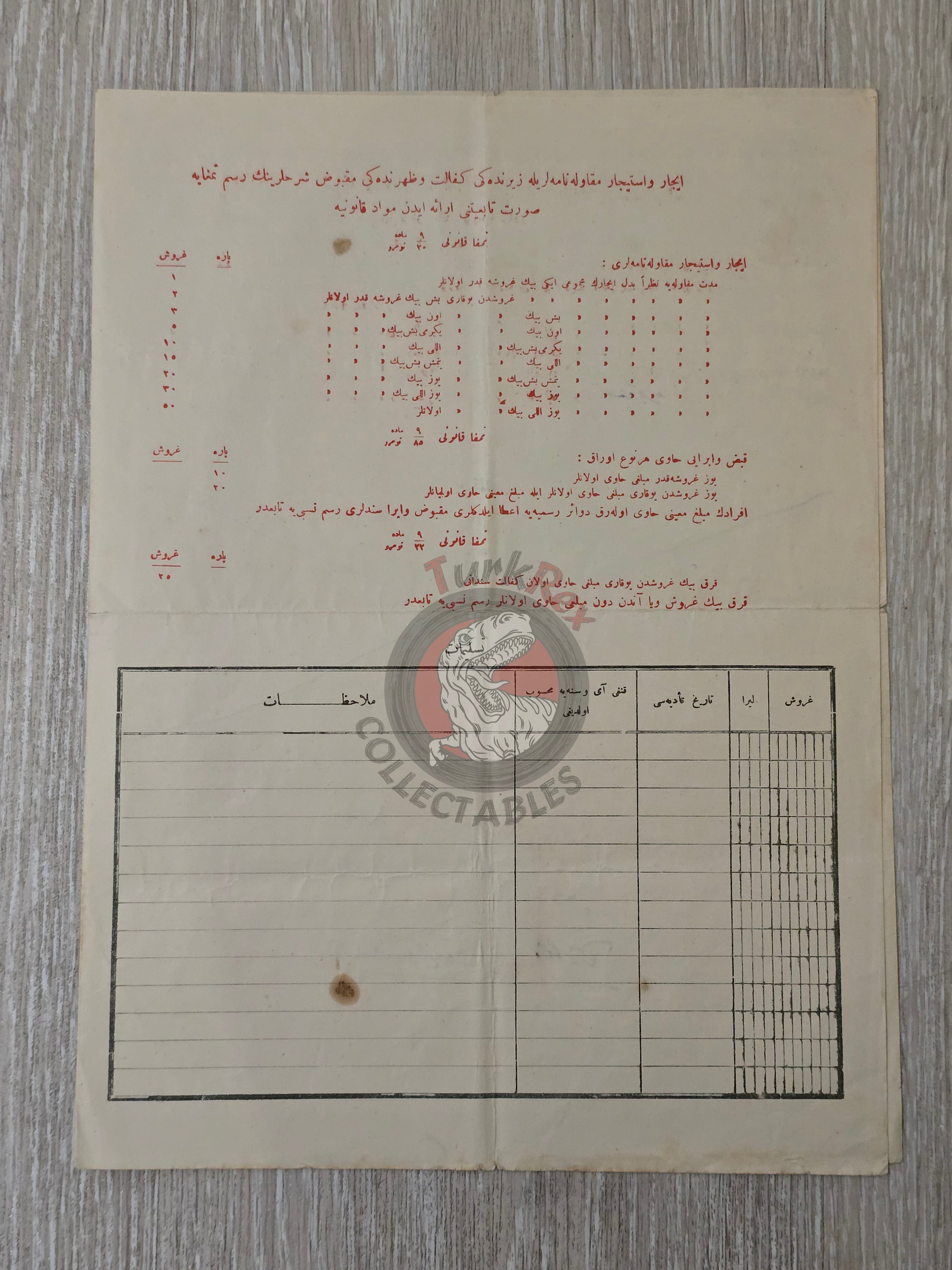 Ottoman Rental Contract of Home İstanbul 1920 Greek and Armenian Citizens Armenia