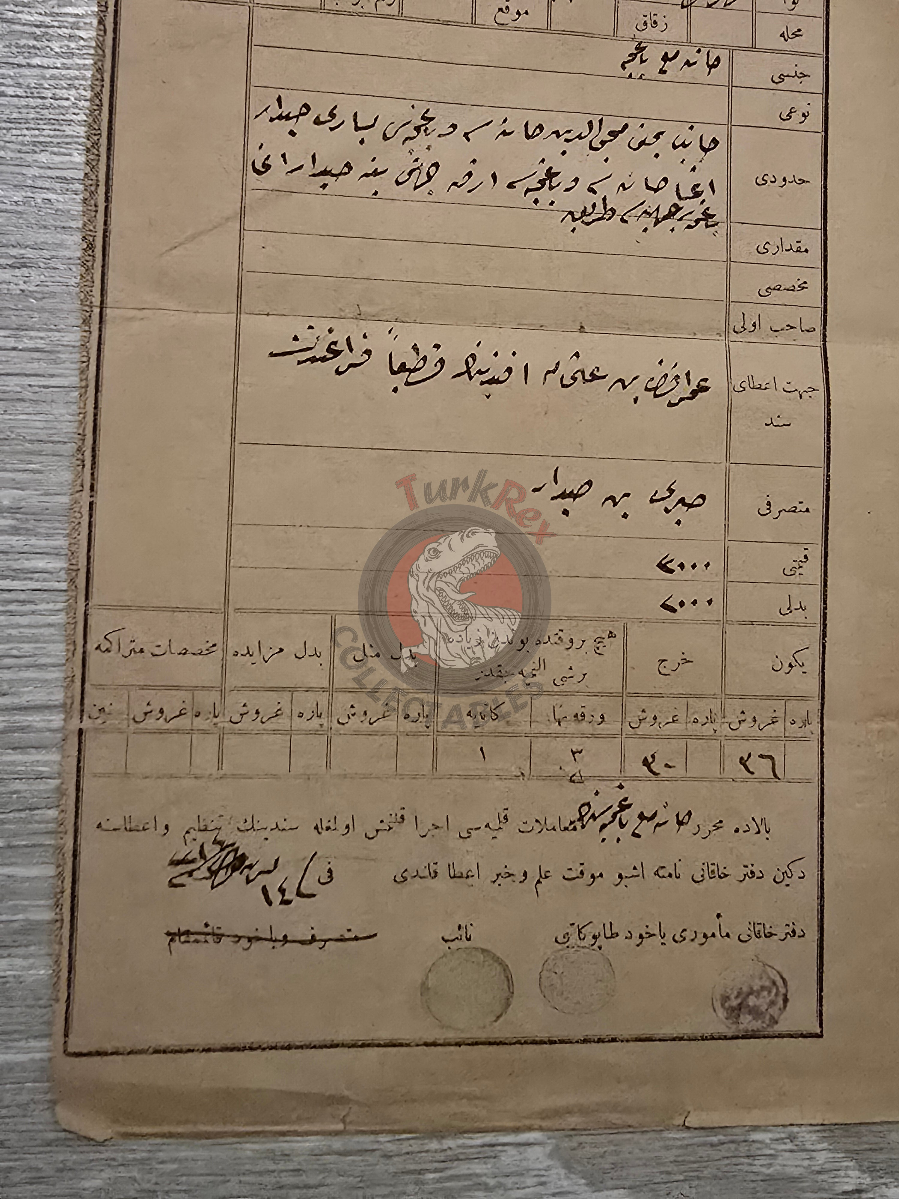 Ottoman 1898 Land Deed House with Garden in İstanbul Title Deed