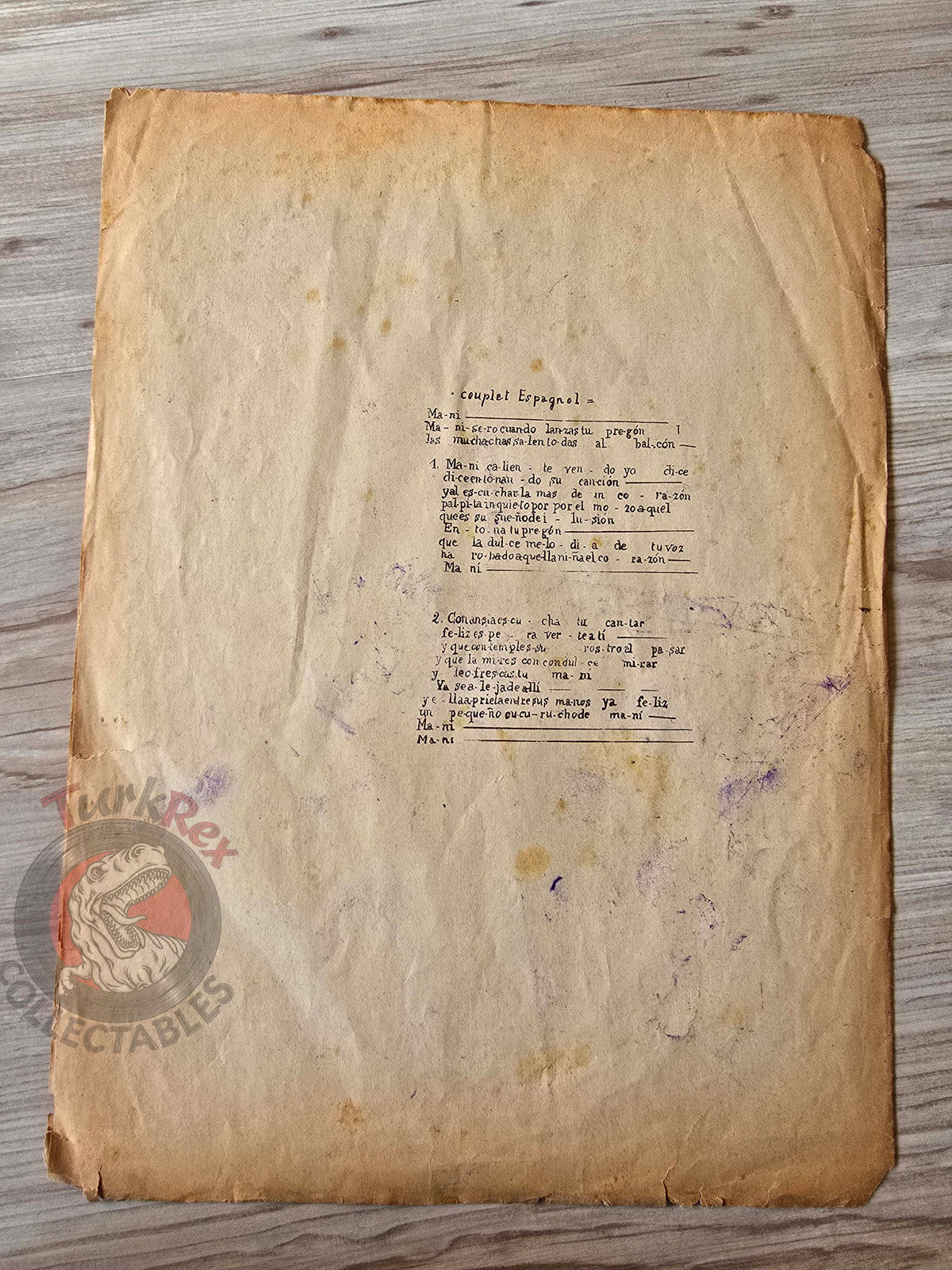 El Manisero (The Peanut Vendor) Greek Vintage Musical Notes Sheet Greece Michalis Gaitanos
