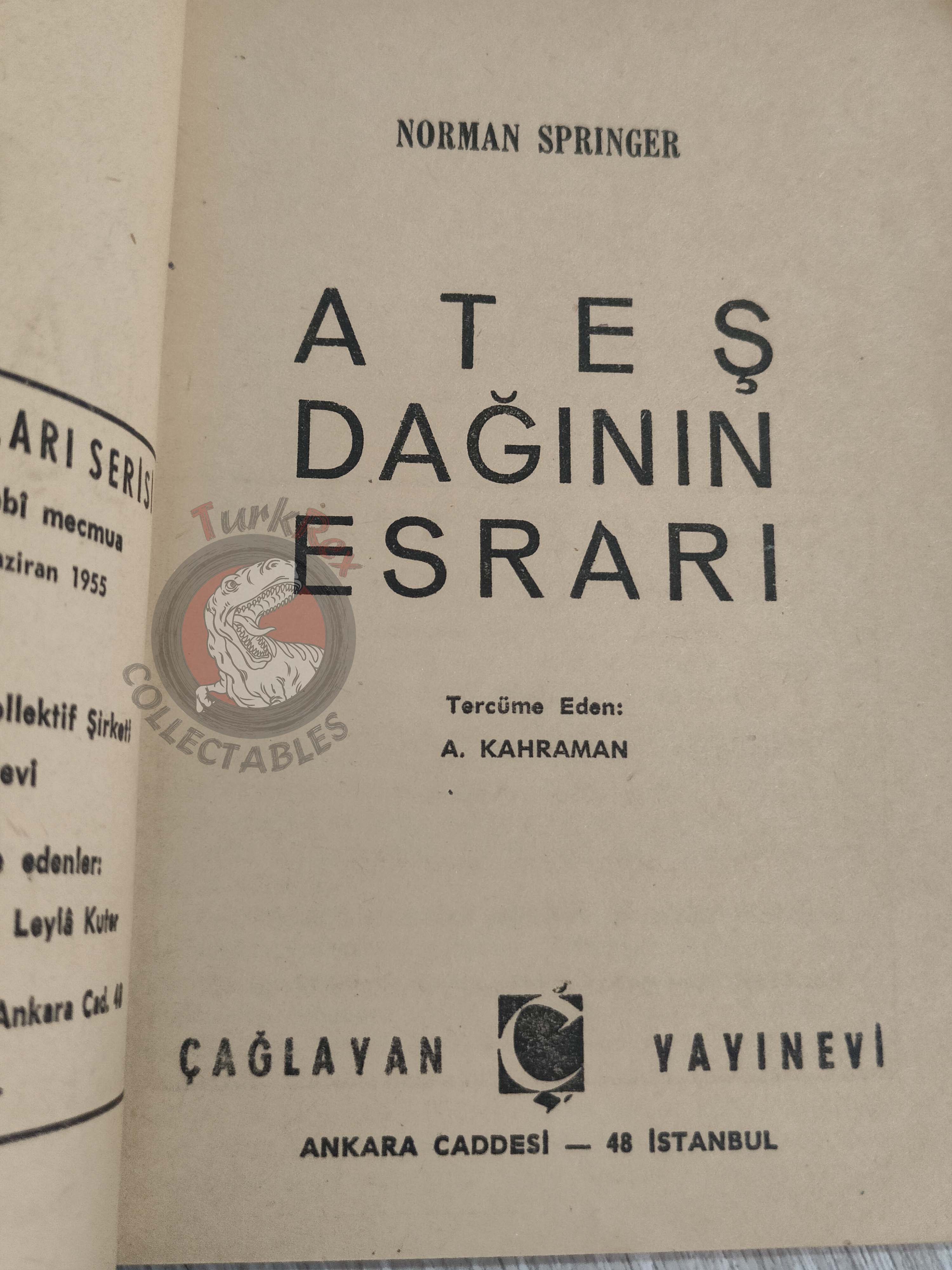 Norman Springer – Fire Mountain 1955 1st Turkish Book Turkey