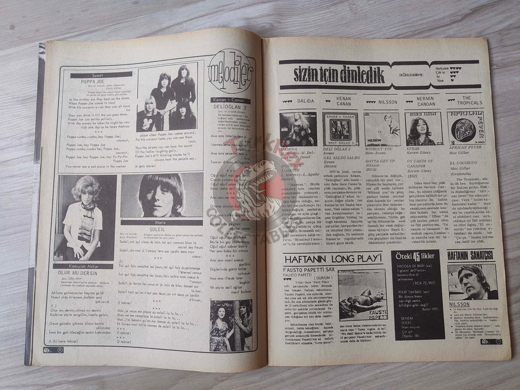 Hey 1972 Dalida Turkish Mag Turkey The Doors Led Zeppelin  Aphrodite’s Child T. Rex.
