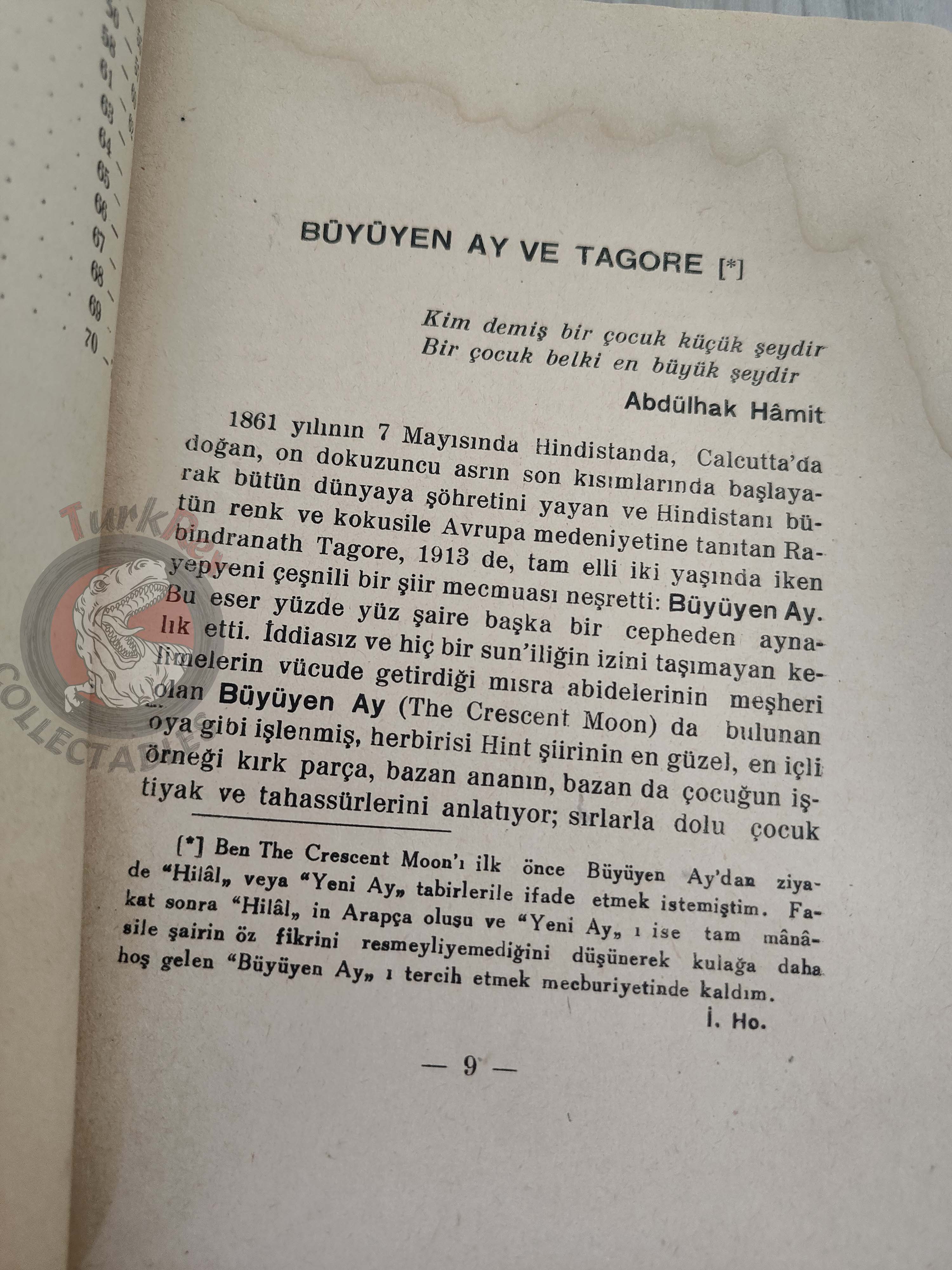Rabindranath Tagore – The Crescent Moon 1944 Turkish Book Turkey