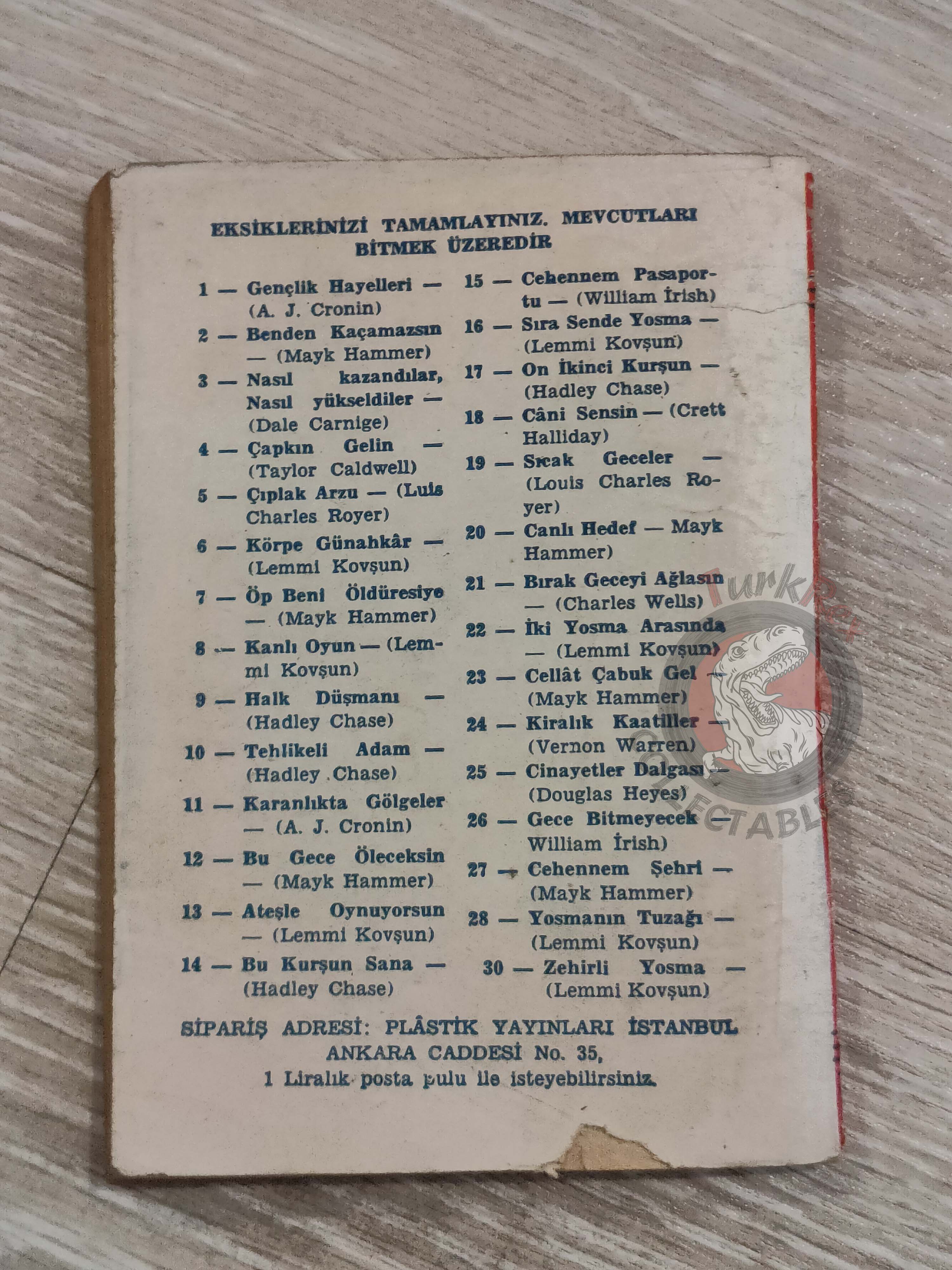 James Hadley Chase – Strictly for Cash 1956 1st Turkish Book Turkey