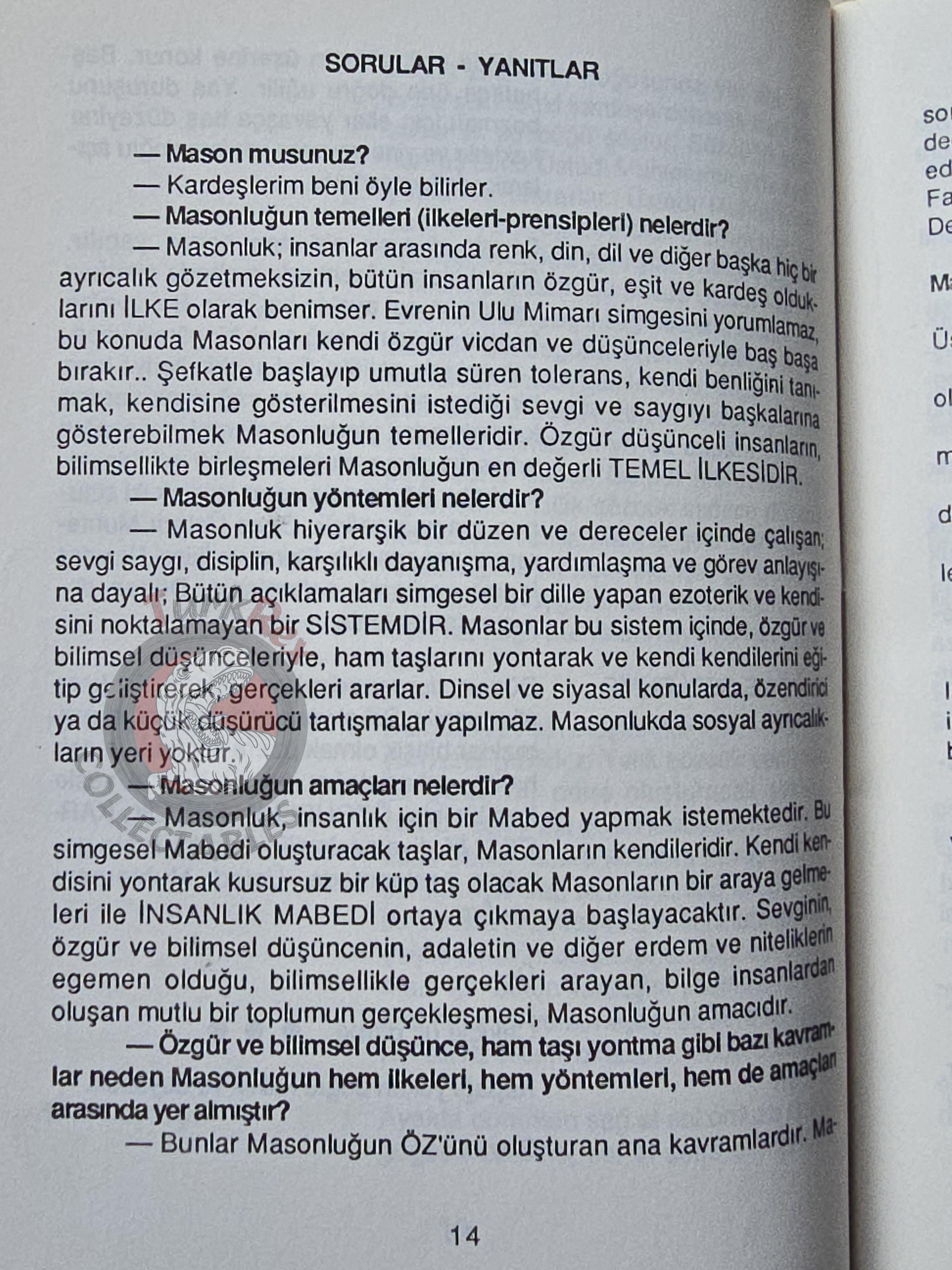 Turkish Freemasonry 1st Degree Ritual Apprentice 1991 Booklet Masonic Masons of Turkey Signed