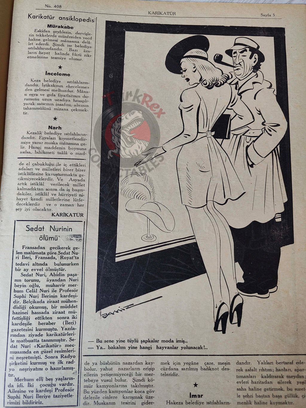 Karikatür 1943 Humor Magazine Turkish Turkey Japan Pacific United States WW2 era Italy Germany Uncle Sam