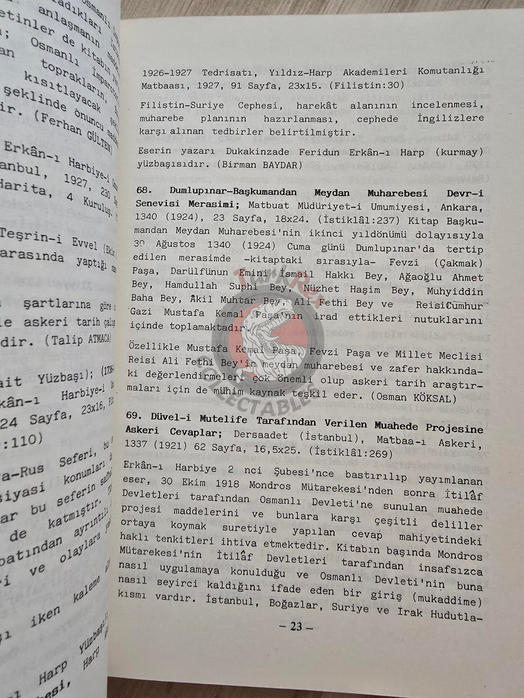Bibliography of Military History Publications 1987 Turkish Book Turkey Military