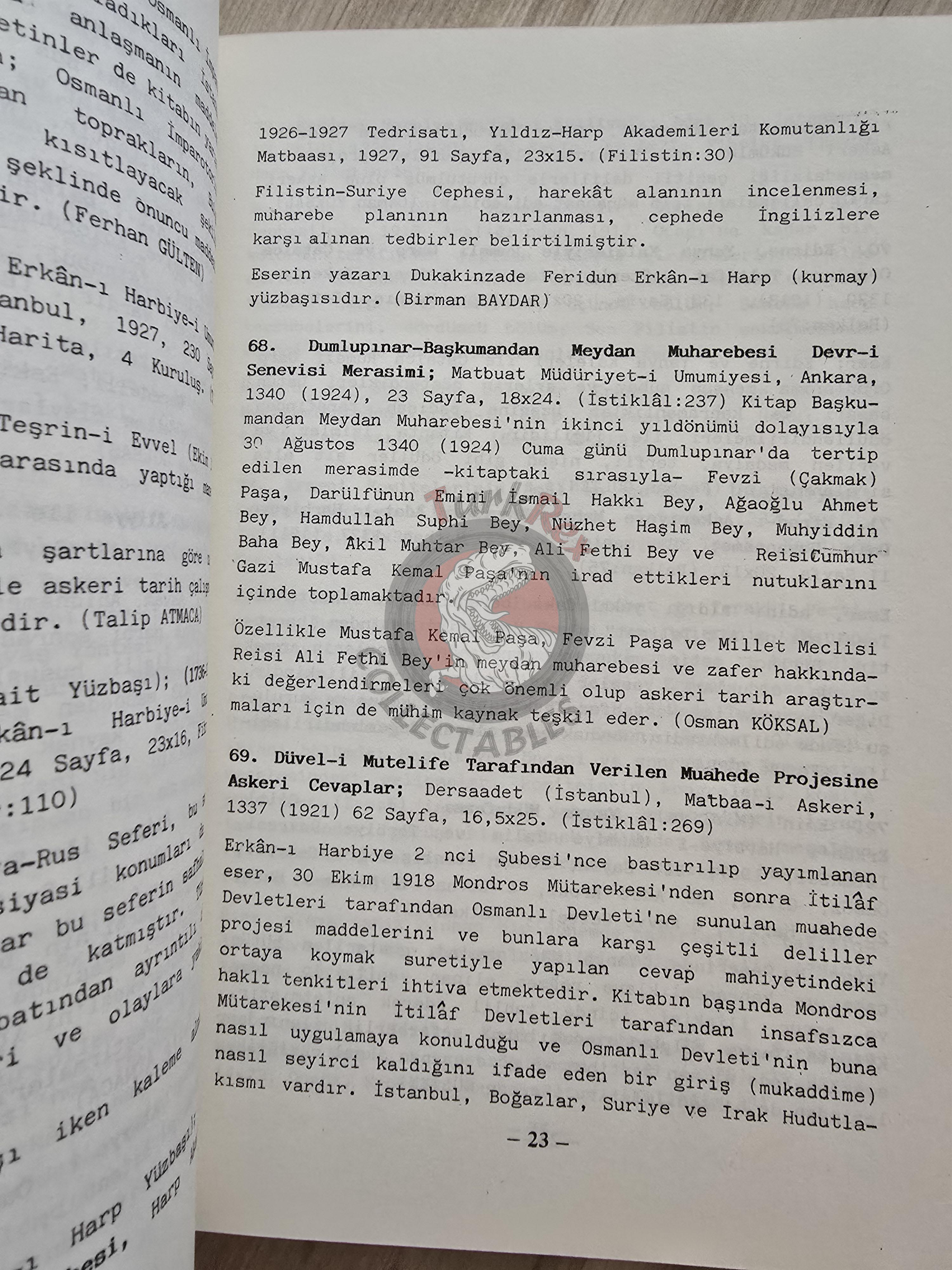 Bibliography of Military History Publications 1987 Turkish Book Turkey Military