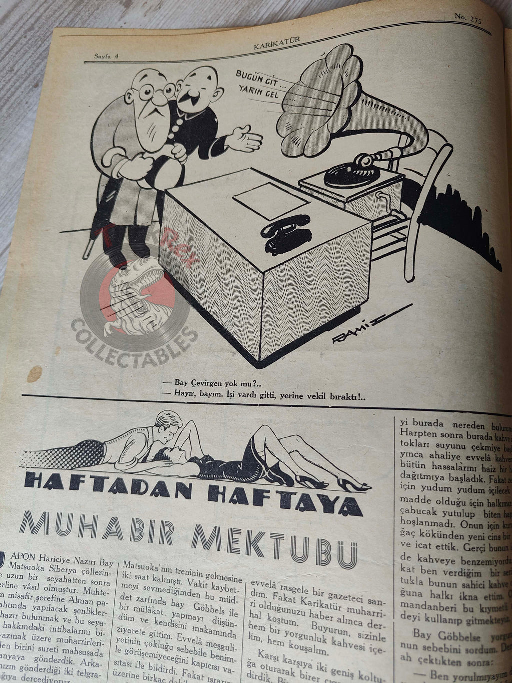 Karikatür 1941 Humor Magazine Turkish Turkey Germany German Soldier WW2 era Churchill Mussolini