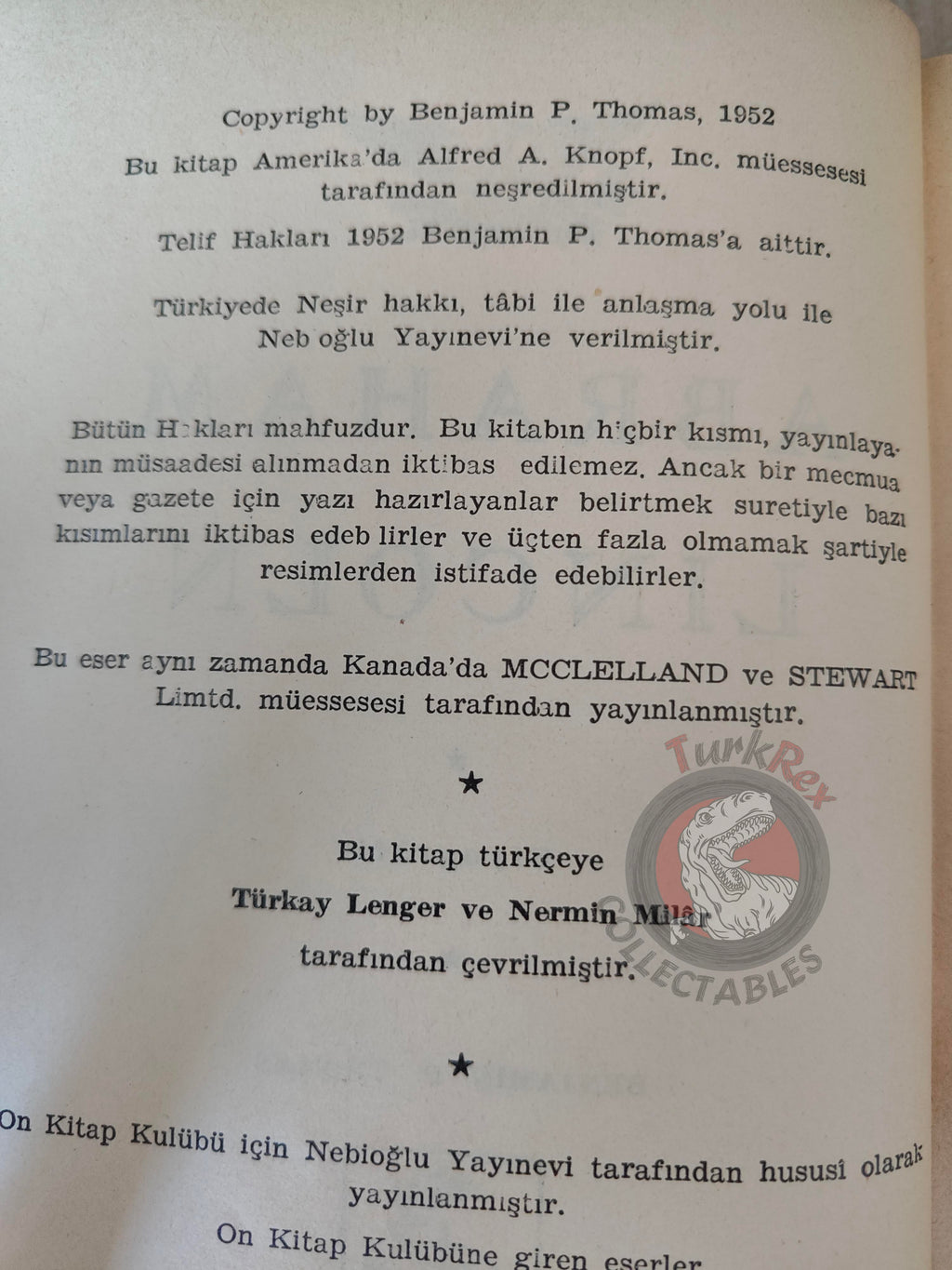 Benjamin P. Thomas – Abraham Lincoln 1952 1st Turkish Book Turkey
