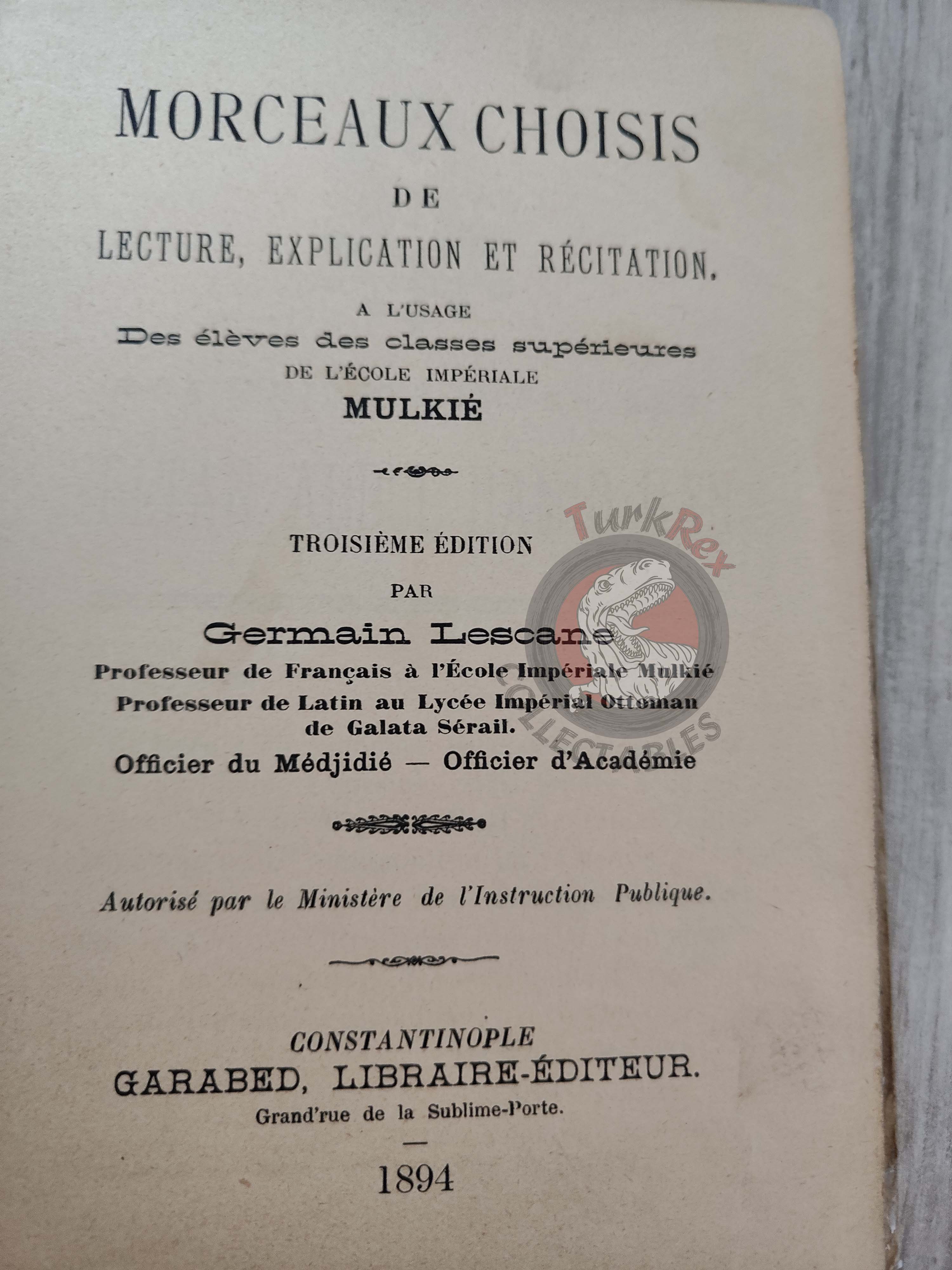 French Education Book Used in Ottoman Empire 1894 Germain Lescane Galatasaray