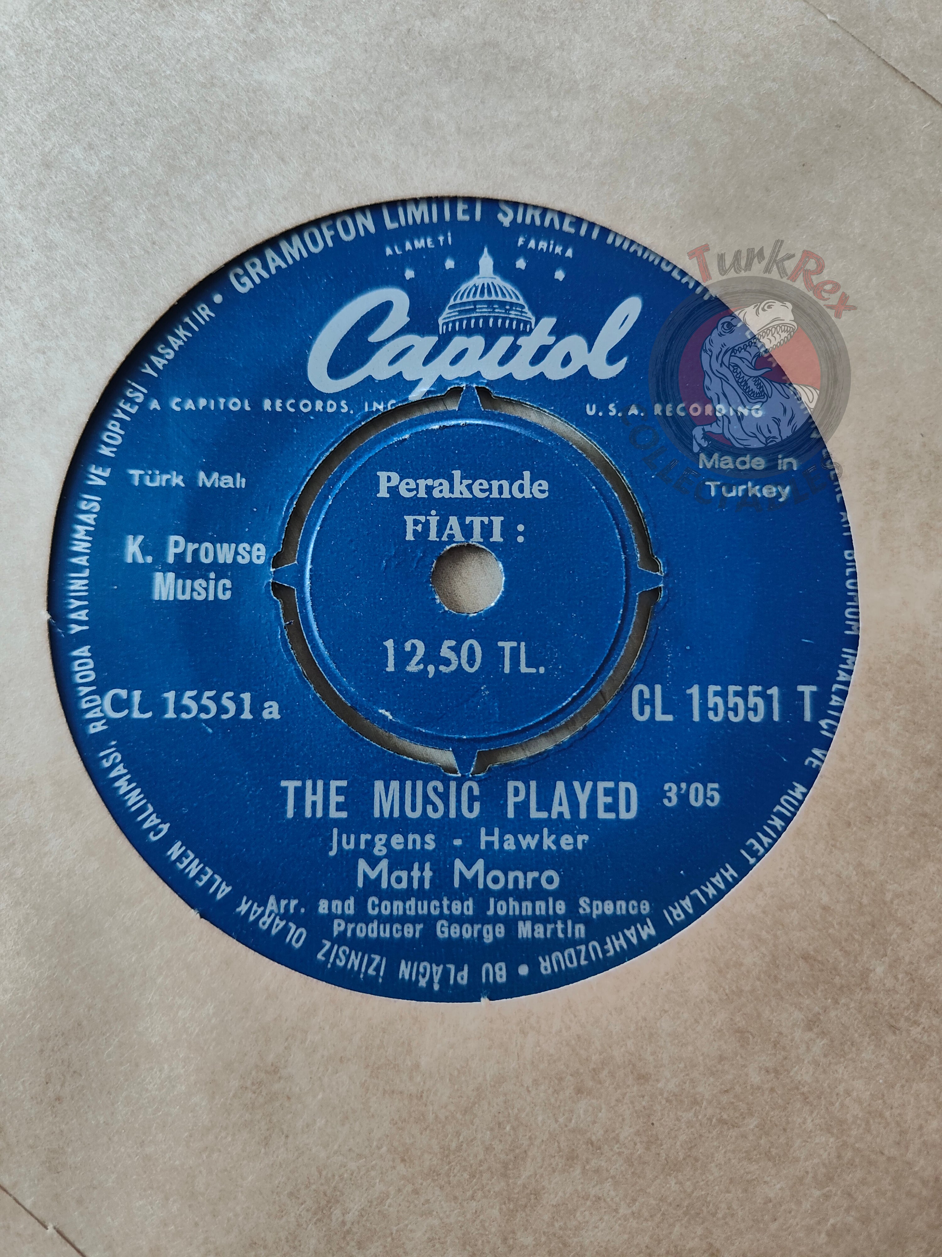 Matt Monro – The Music Played 7" Turkish Pressing Vinyl Turkey Edition