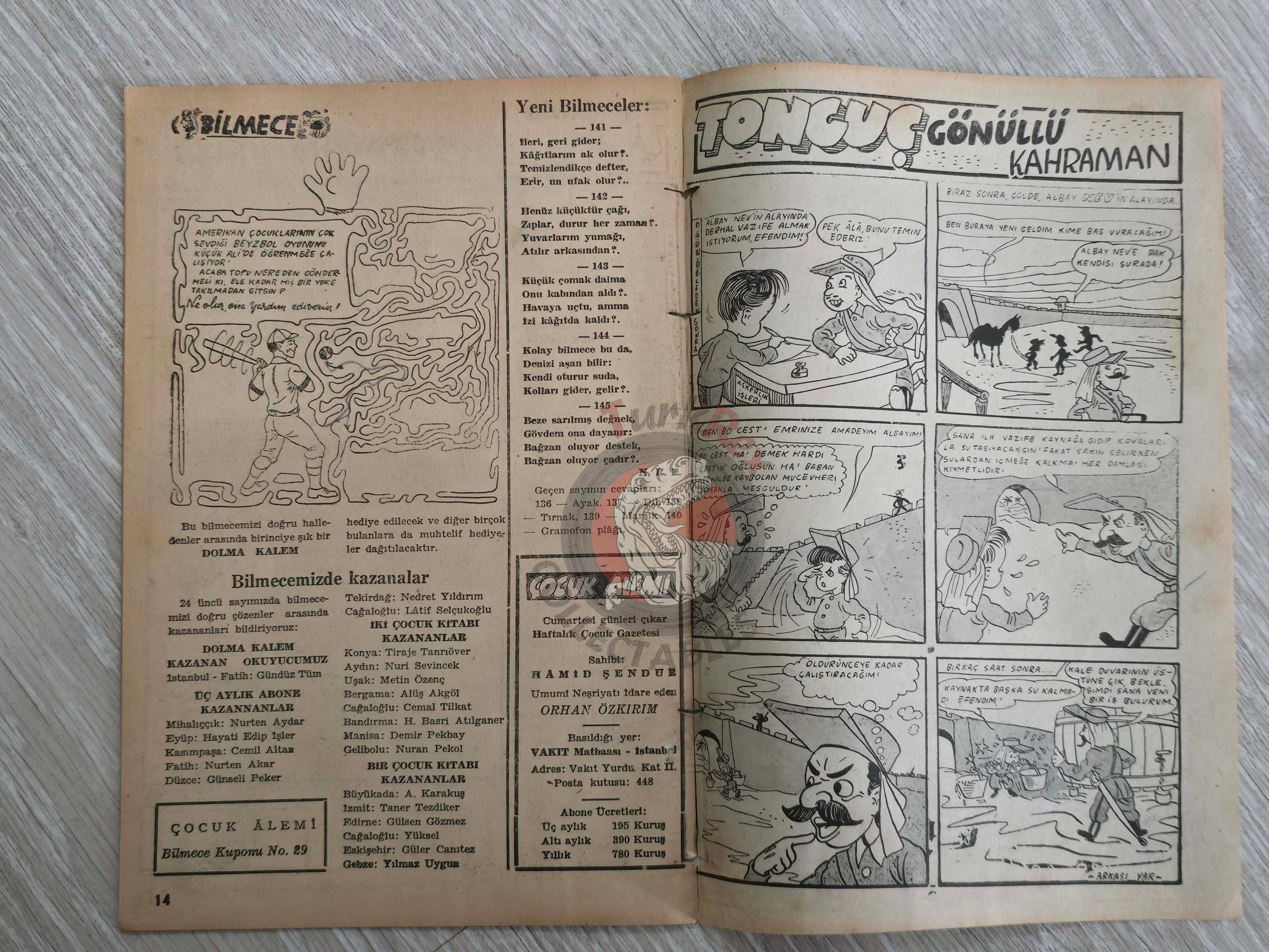 Çocuk Alemi #29 Captain Marvel Jr 1947 Don Winslow of the Navy Turkish Comic Turkey