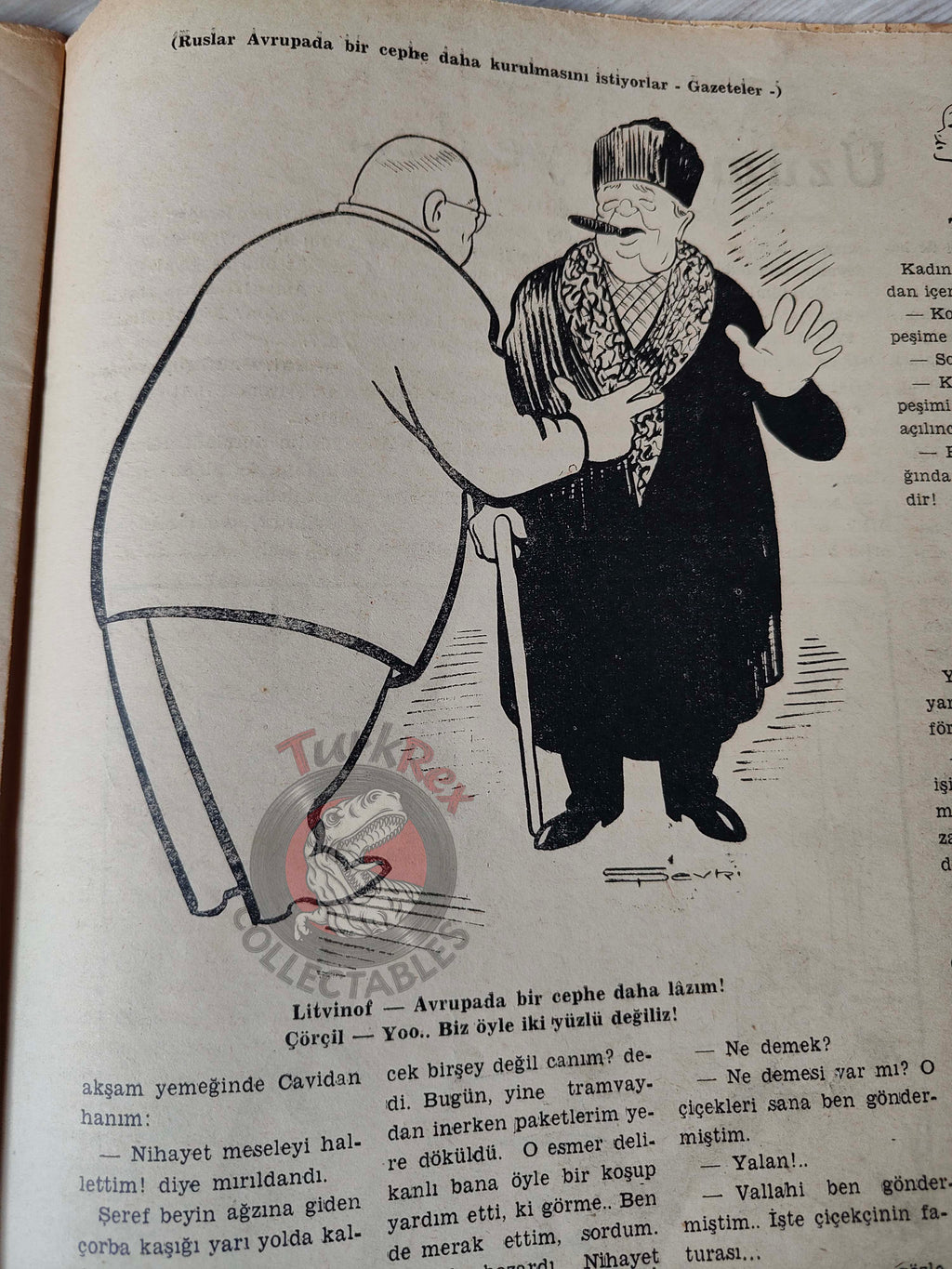 Akbaba 1942 Humor Magazine Turkish Turkey Germany and the Cossack WW2 era Russia Churchill
